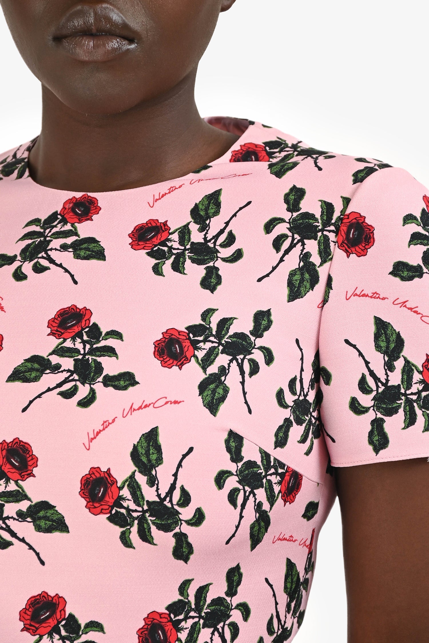 Valentino Pink/ Red Rose Printed 'Cady' Mini Dress Size 42