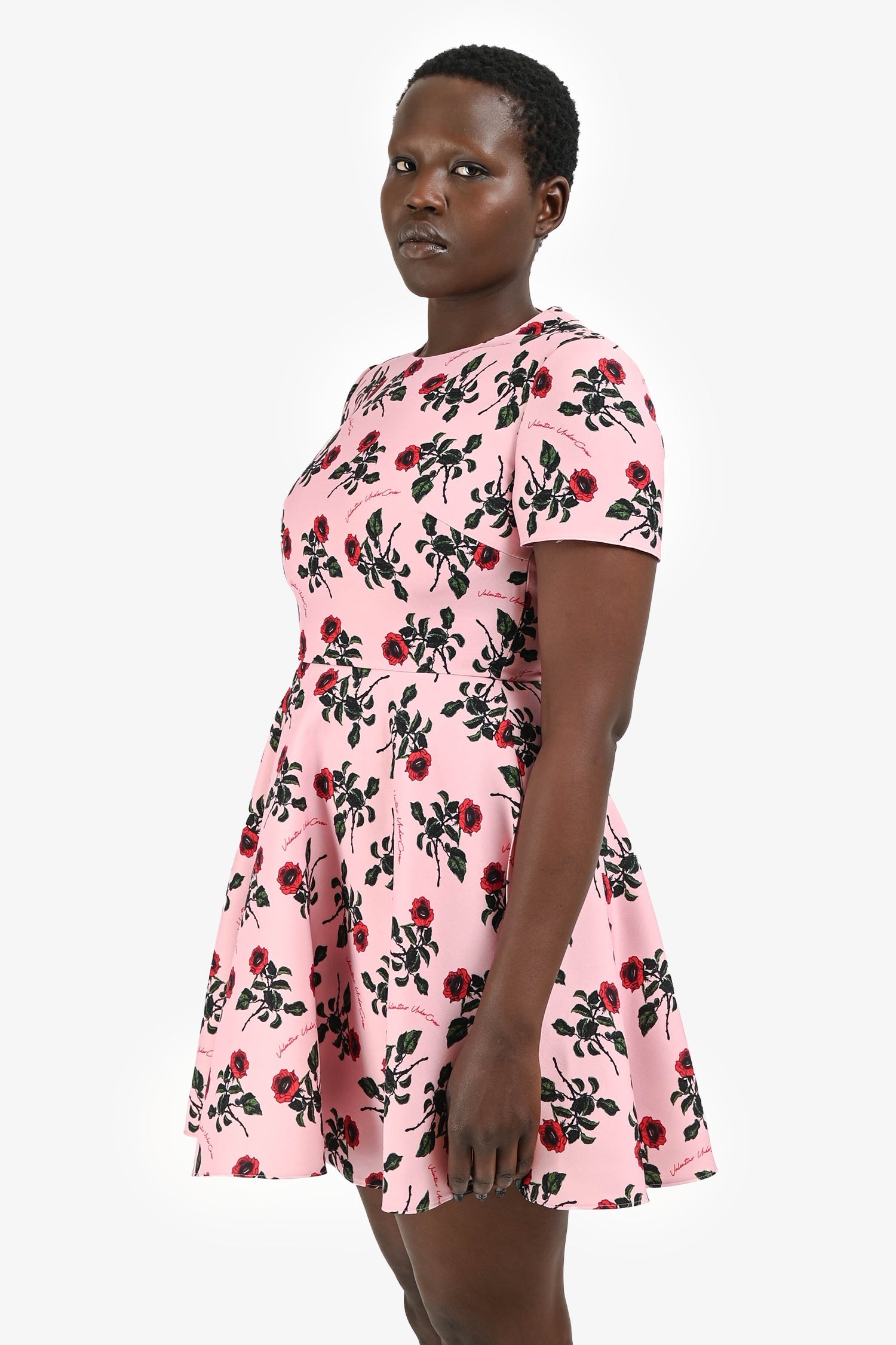 Valentino Pink/ Red Rose Printed 'Cady' Mini Dress Size 42