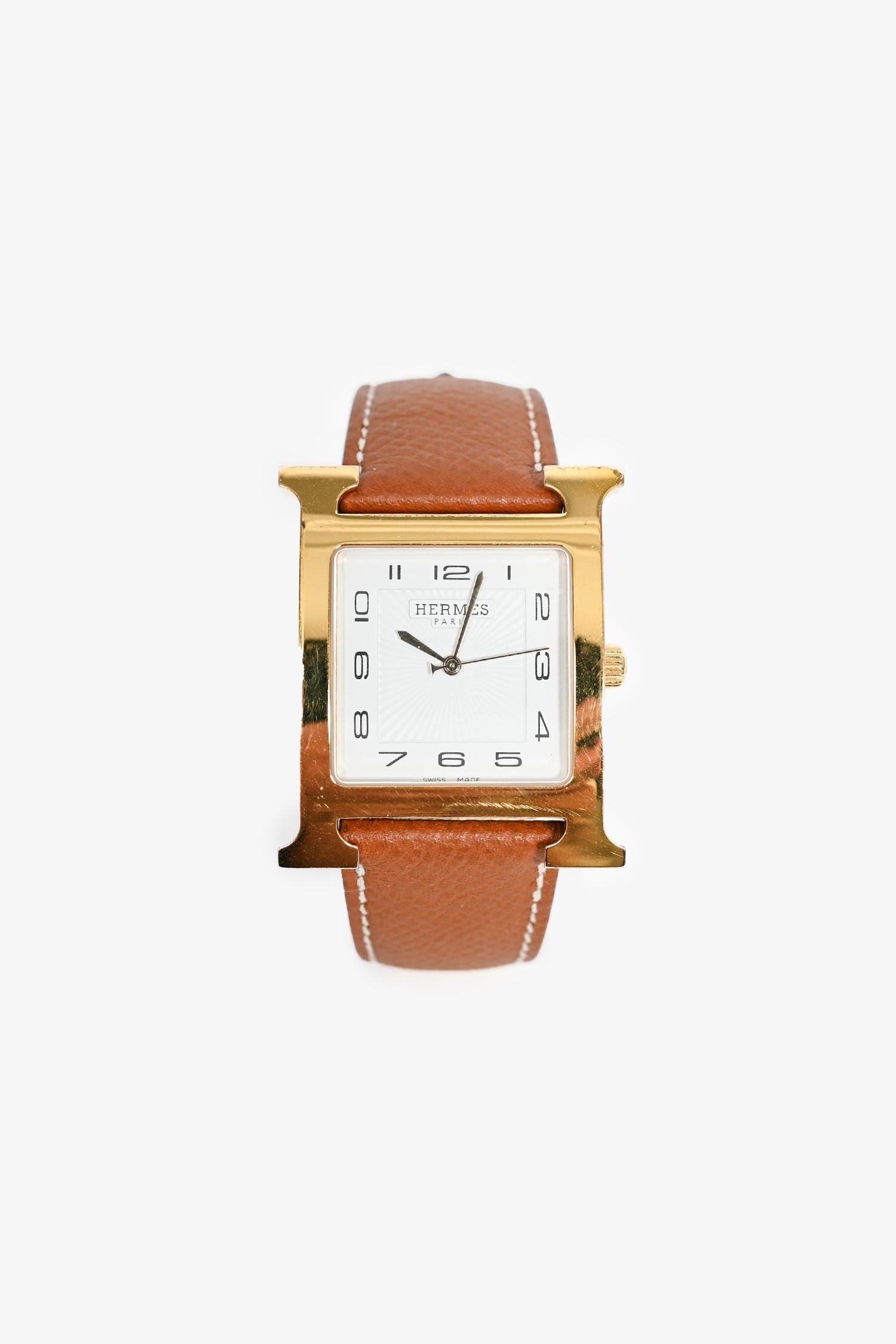 Hermès Gold Epsom Leather Medium 30mm 'Heure' Watch