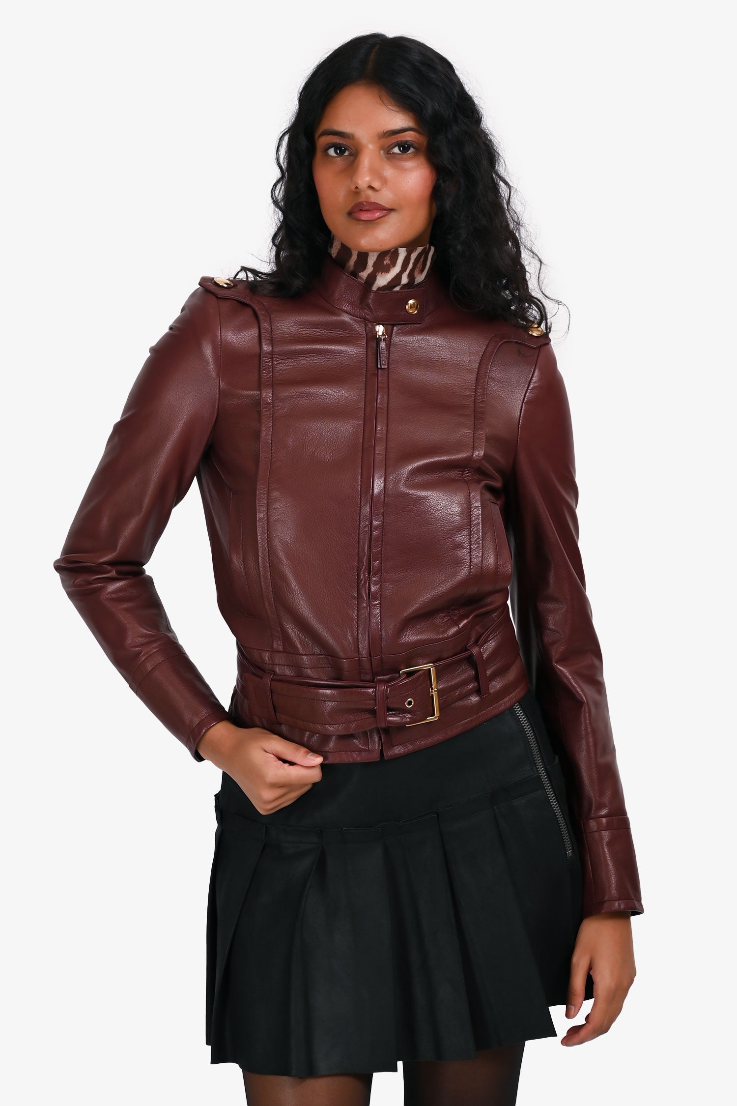 Gucci Burgundy Leather Jacket Size 38