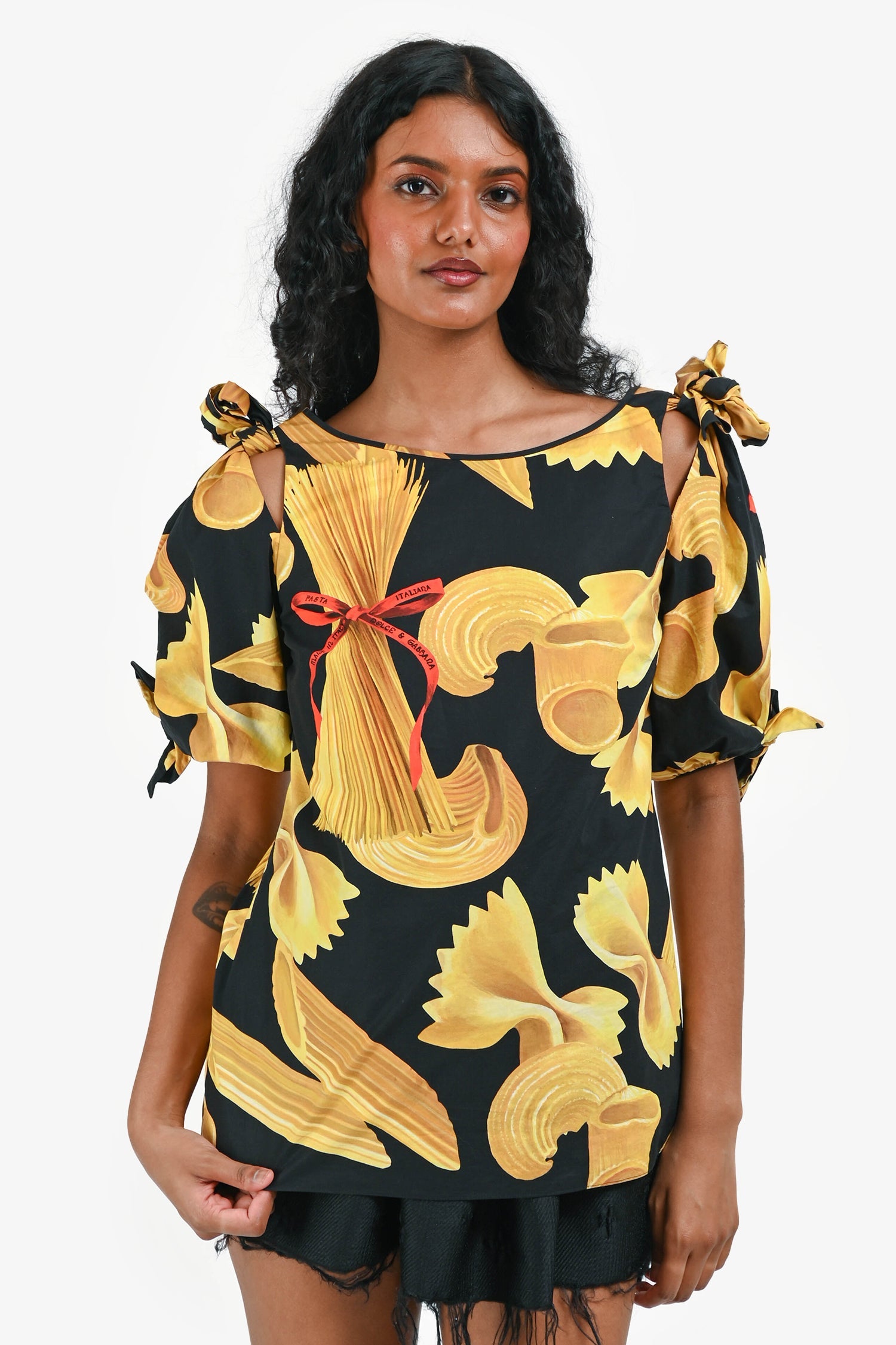Dolce & Gabbana Black/Gold 'Pasta' Blouse Size 40