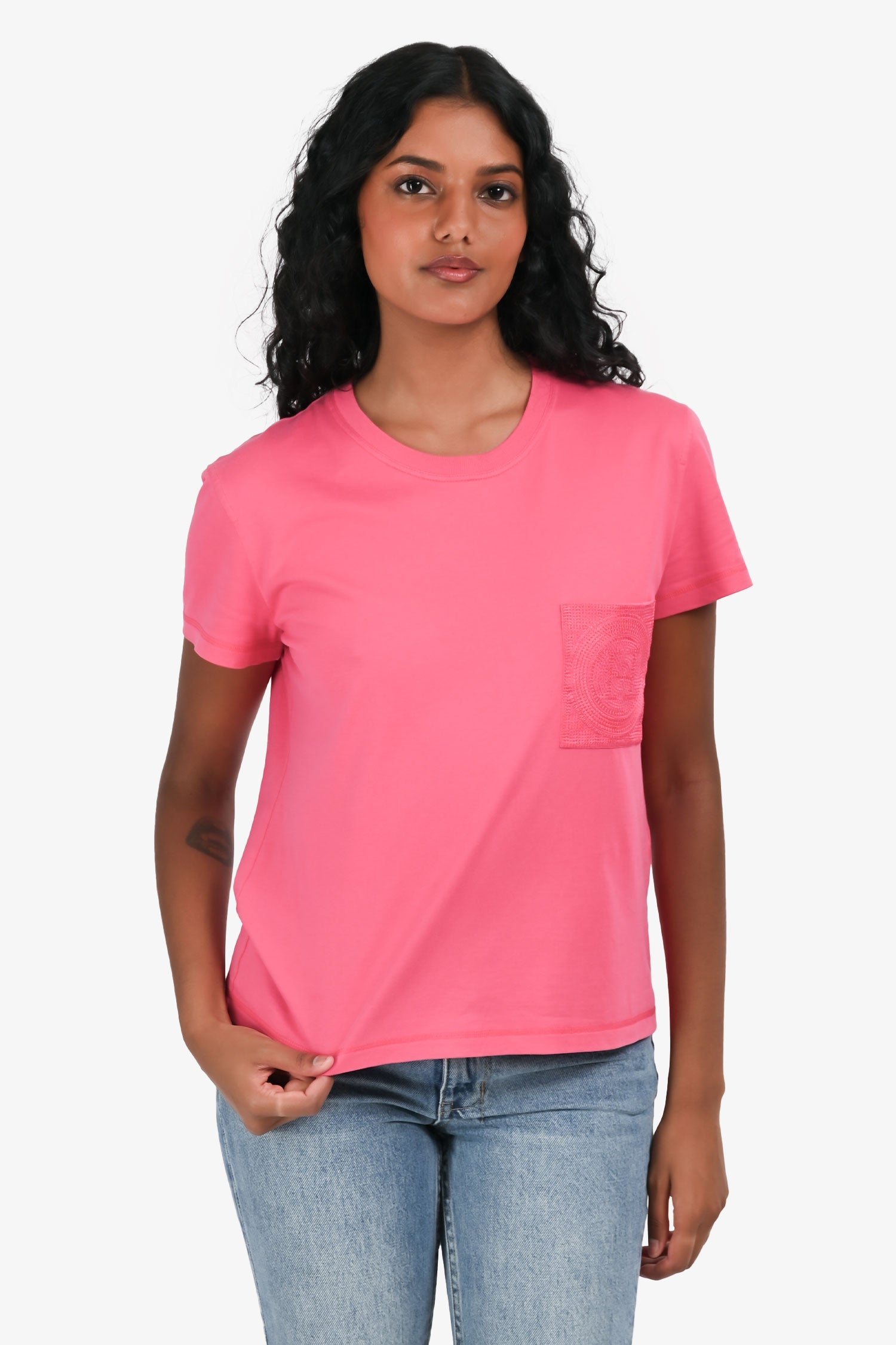 Hermès Pink Embroidered Pocket T-Shirt Size 38