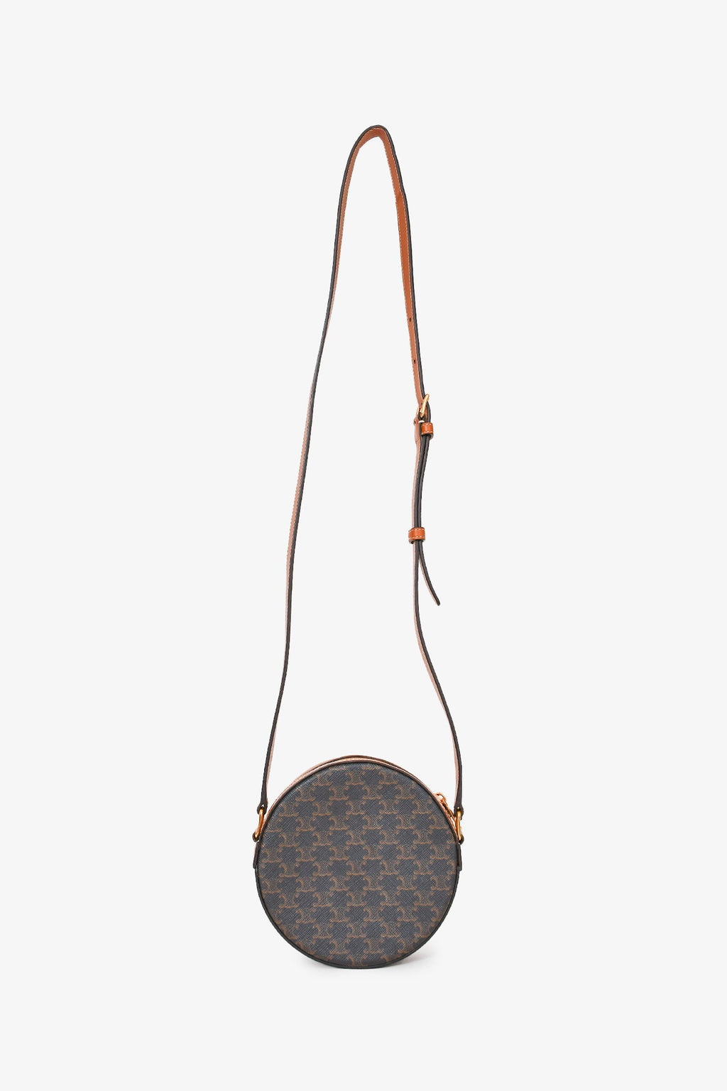 Celine 2022 Brown Leather/Canvas Triomphe Round Crossbody Bag