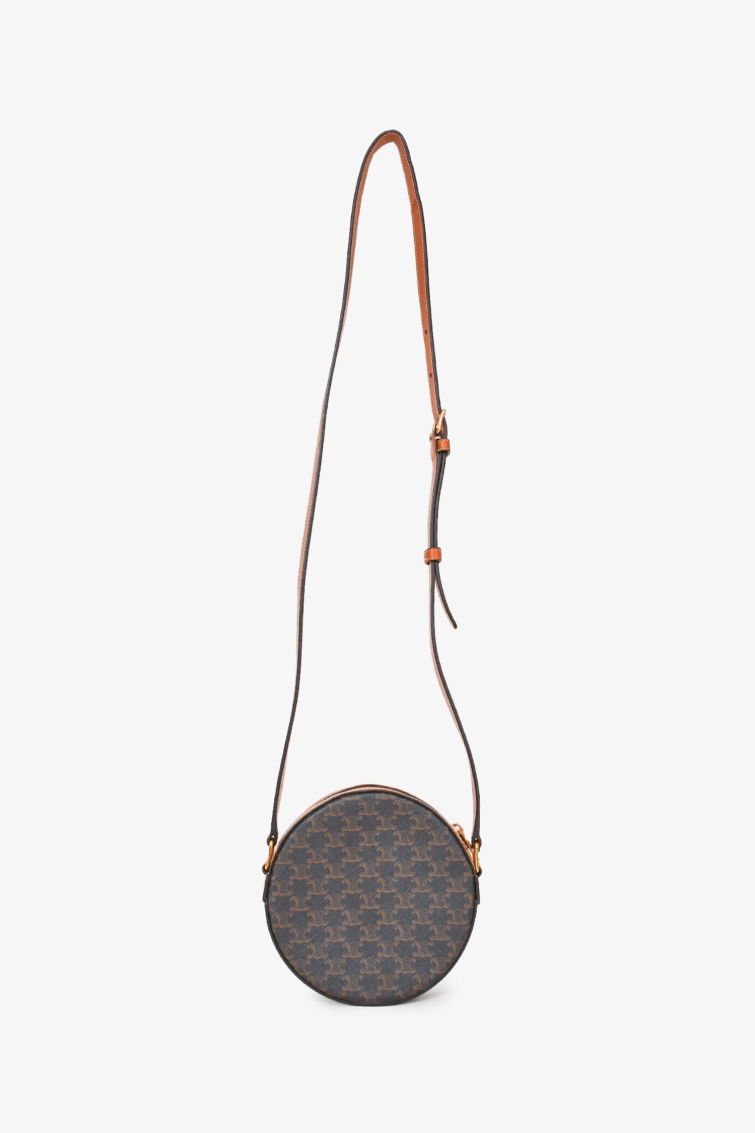 Celine 2022 Brown Leather/Canvas Triomphe Round Crossbody Bag