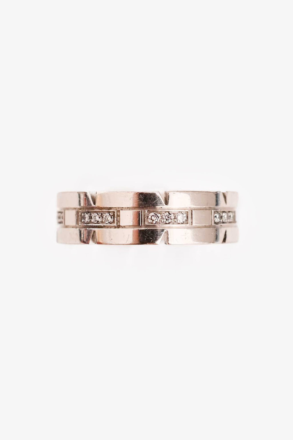 Cartier 18k White Gold/ Diamond Tank Francaise Ring Size 55
