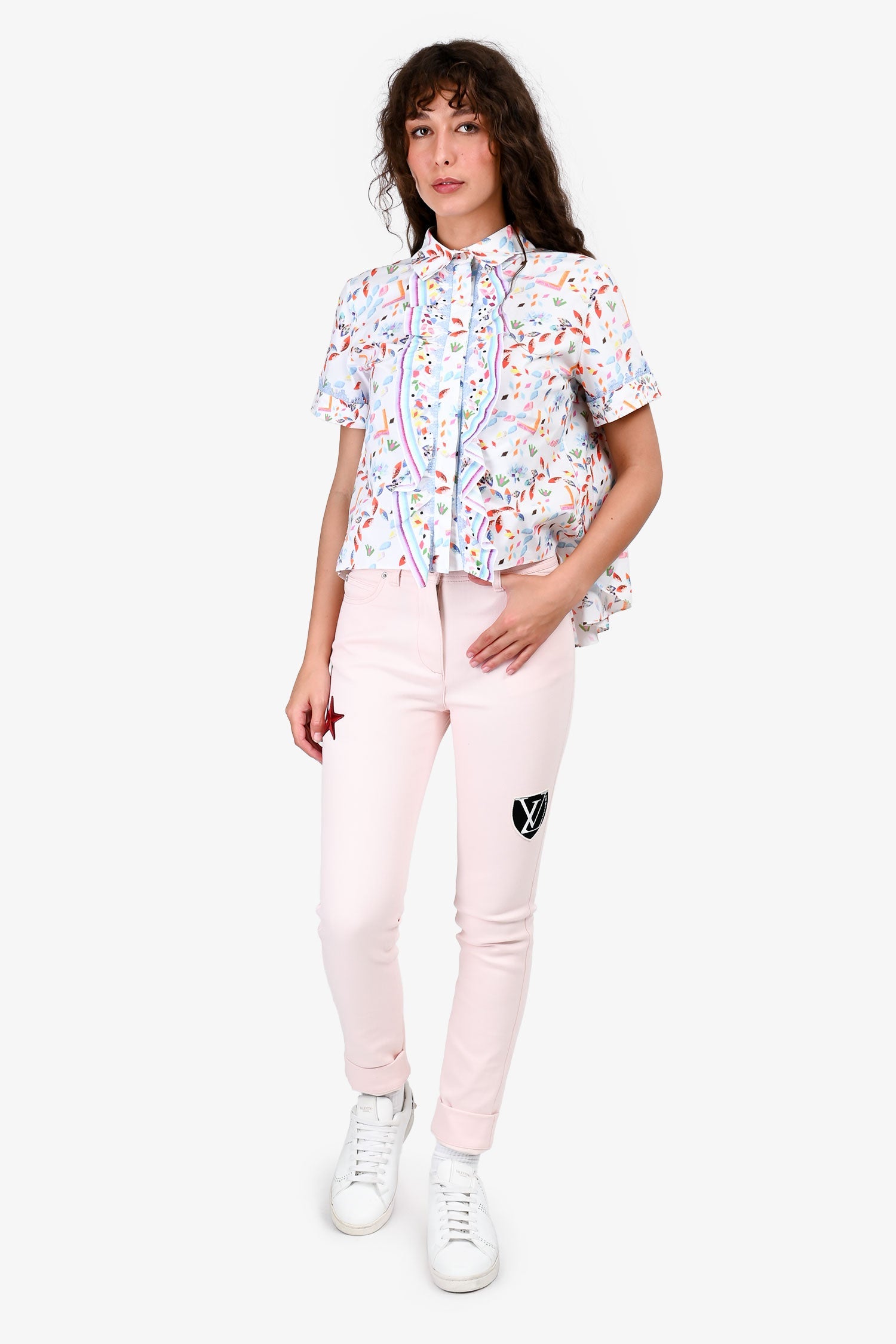 Louis Vuitton 2019 Pink Denim Logo Patchwork Jeans Size 36