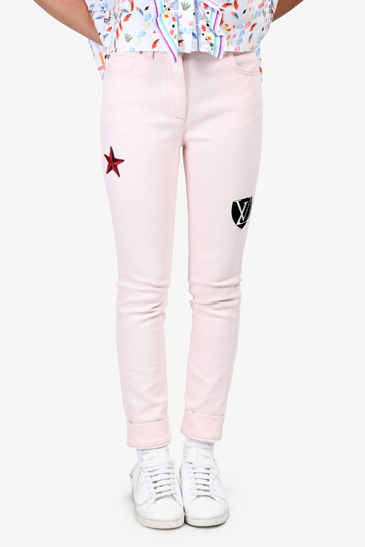 Louis Vuitton 2019 Pink Denim Logo Patchwork Jeans Size 36