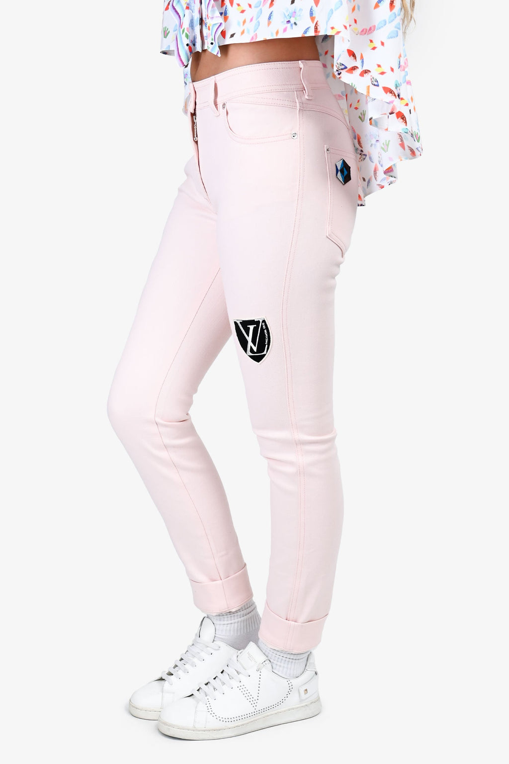 Louis Vuitton 2019 Pink Denim Logo Patchwork Jeans Size 36