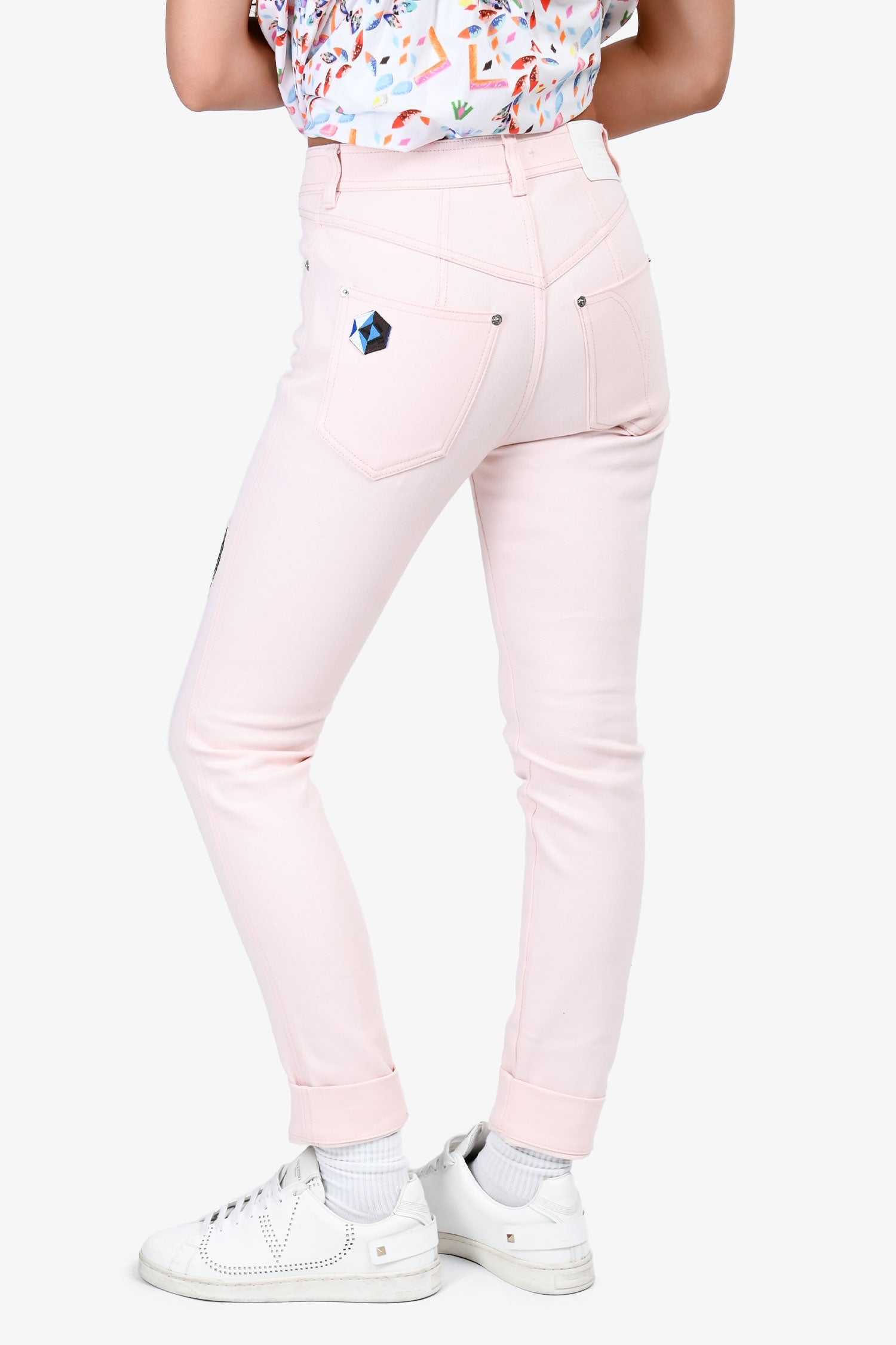 Louis Vuitton 2019 Pink Denim Logo Patchwork Jeans Size 36
