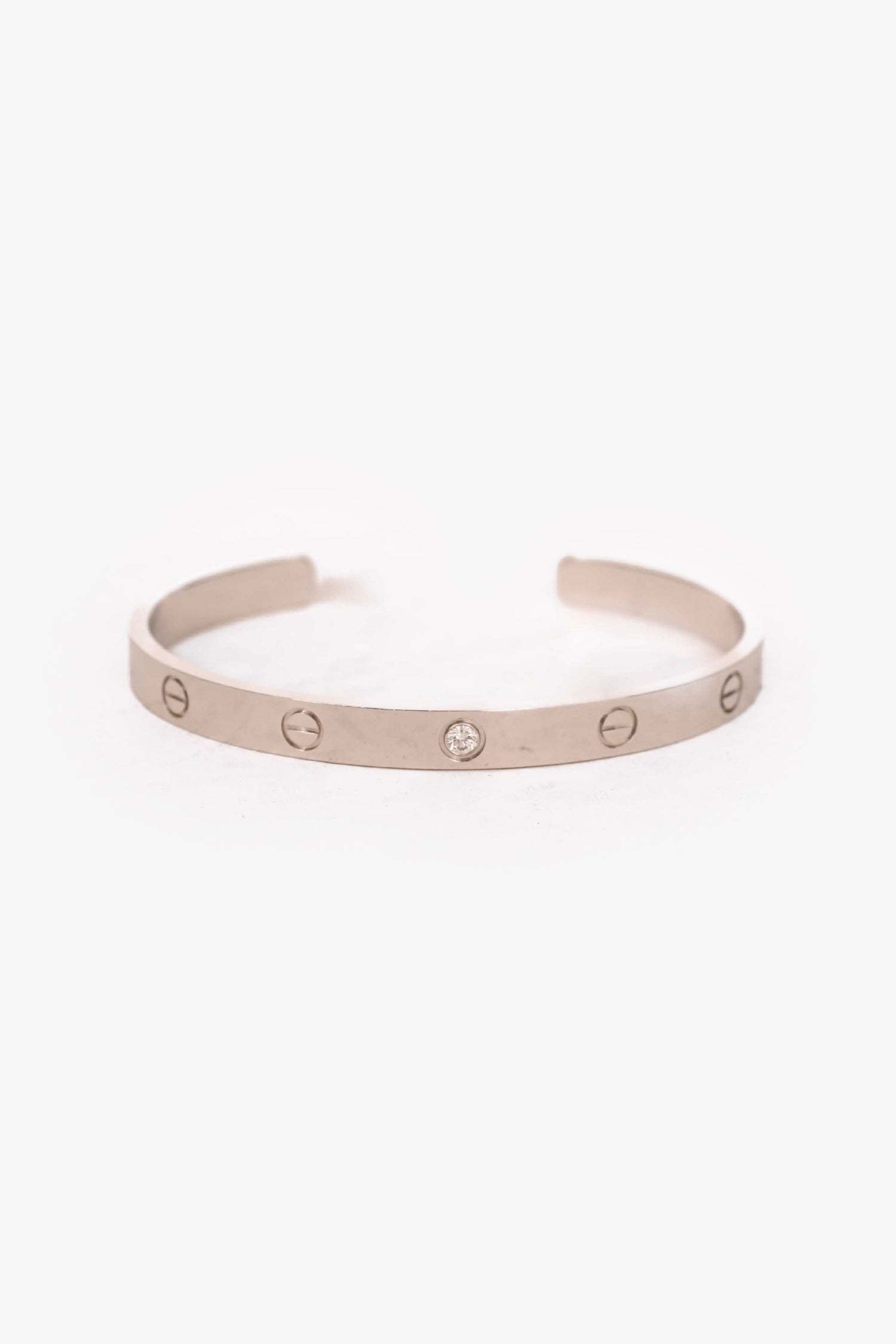 Cartier 18K White Gold Diamond Set Love Cuff Bangle Size 19
