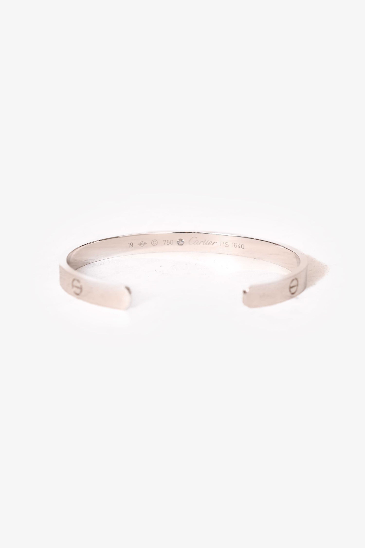 Cartier 18K White Gold Diamond Set Love Cuff Bangle Size 19