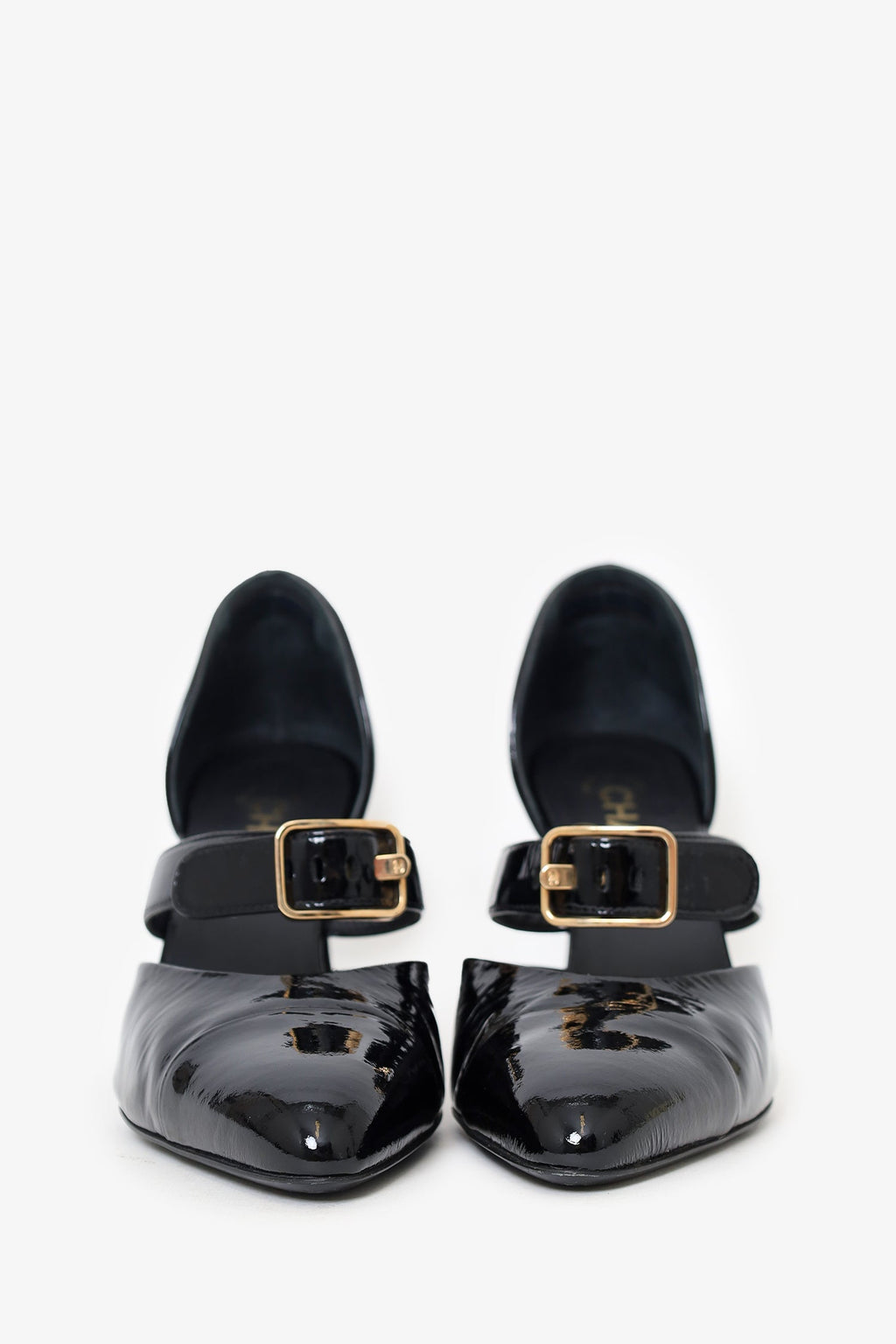 Pre-Loved Chanel™ 2022 Black Patent CC Logo 'D'orsay' Pumps Size 38