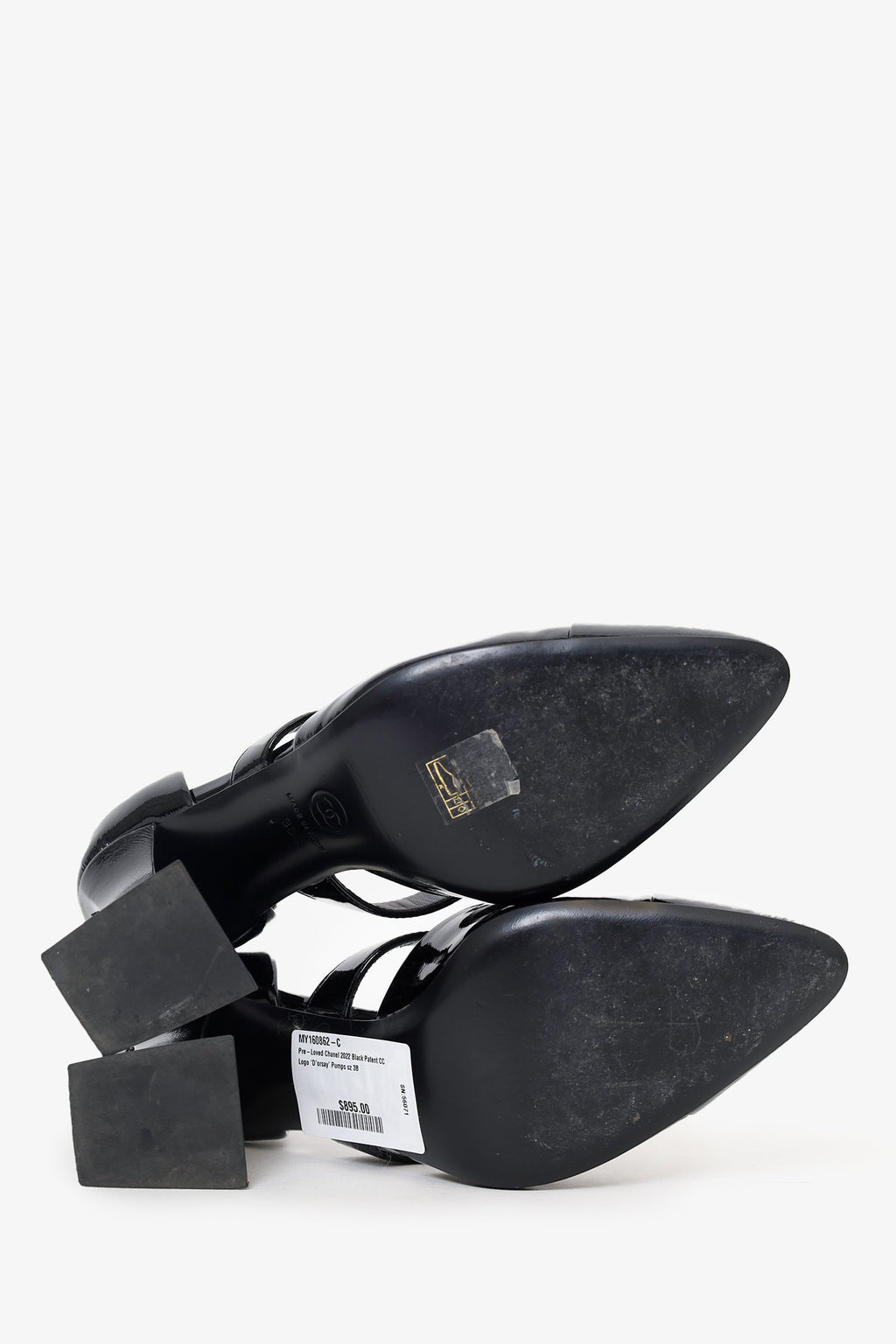 Pre-Loved Chanel™ 2022 Black Patent CC Logo 'D'orsay' Pumps Size 38