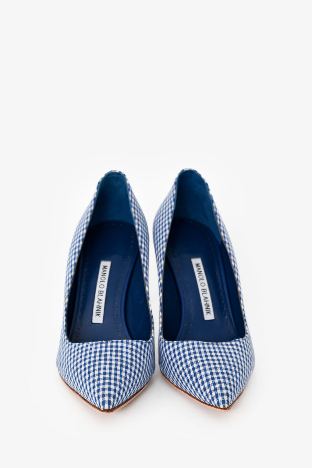 Manolo Blahnik Blue/White Gingham Pointed Heels Size 37.5