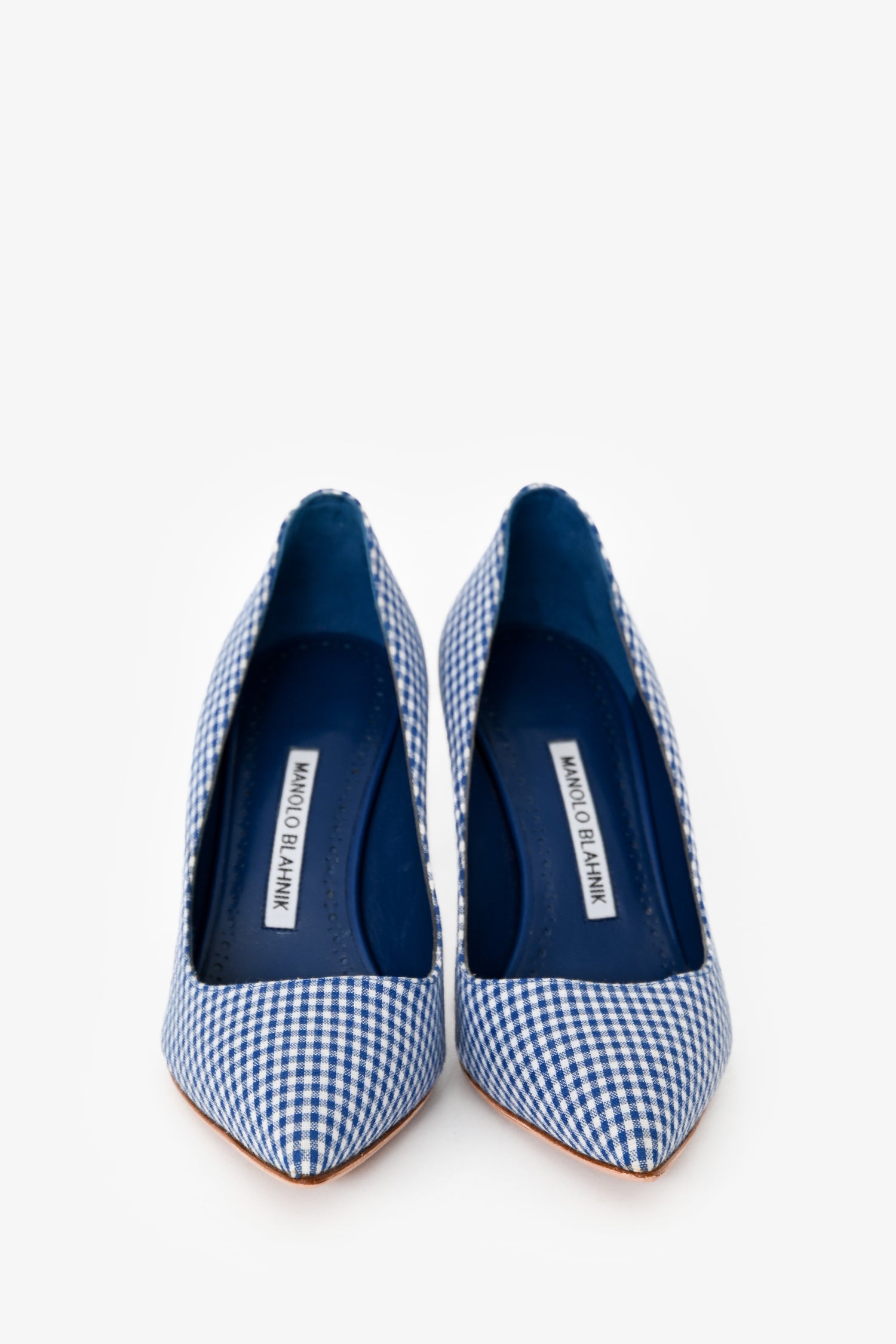 Manolo Blahnik Blue/White Gingham Pointed Heels Size 37.5