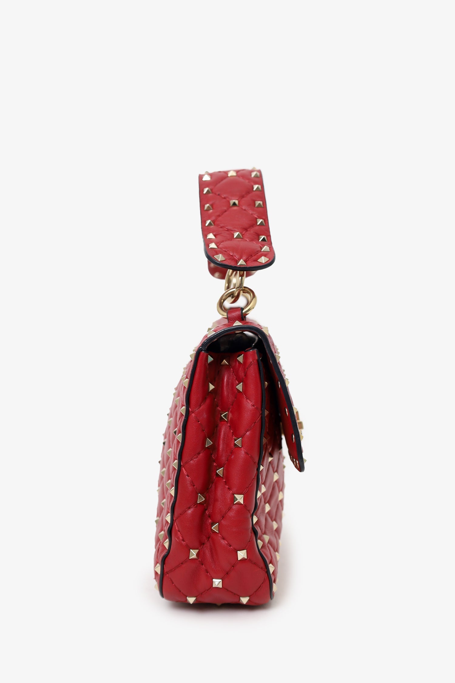 Valentino Red Quilted Rockstud Top Handle Bag With Chain