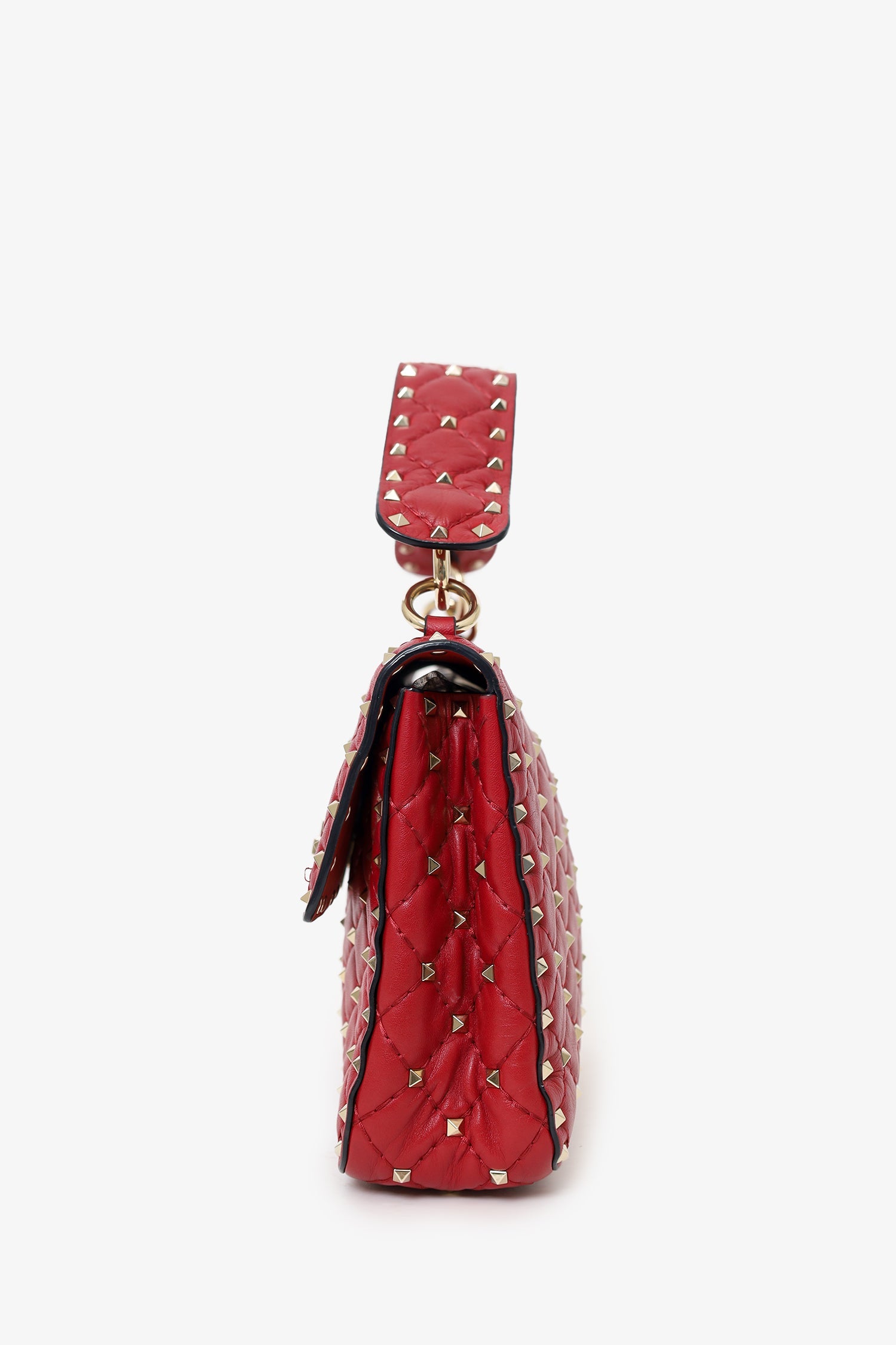 Valentino Red Quilted Rockstud Top Handle Bag With Chain