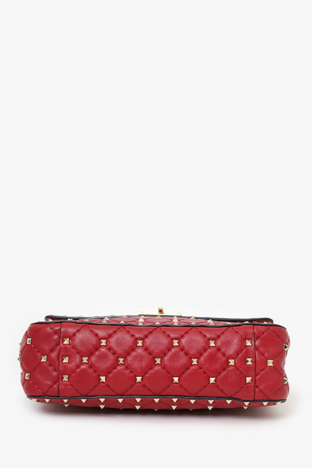 Valentino Red Quilted Rockstud Top Handle Bag With Chain