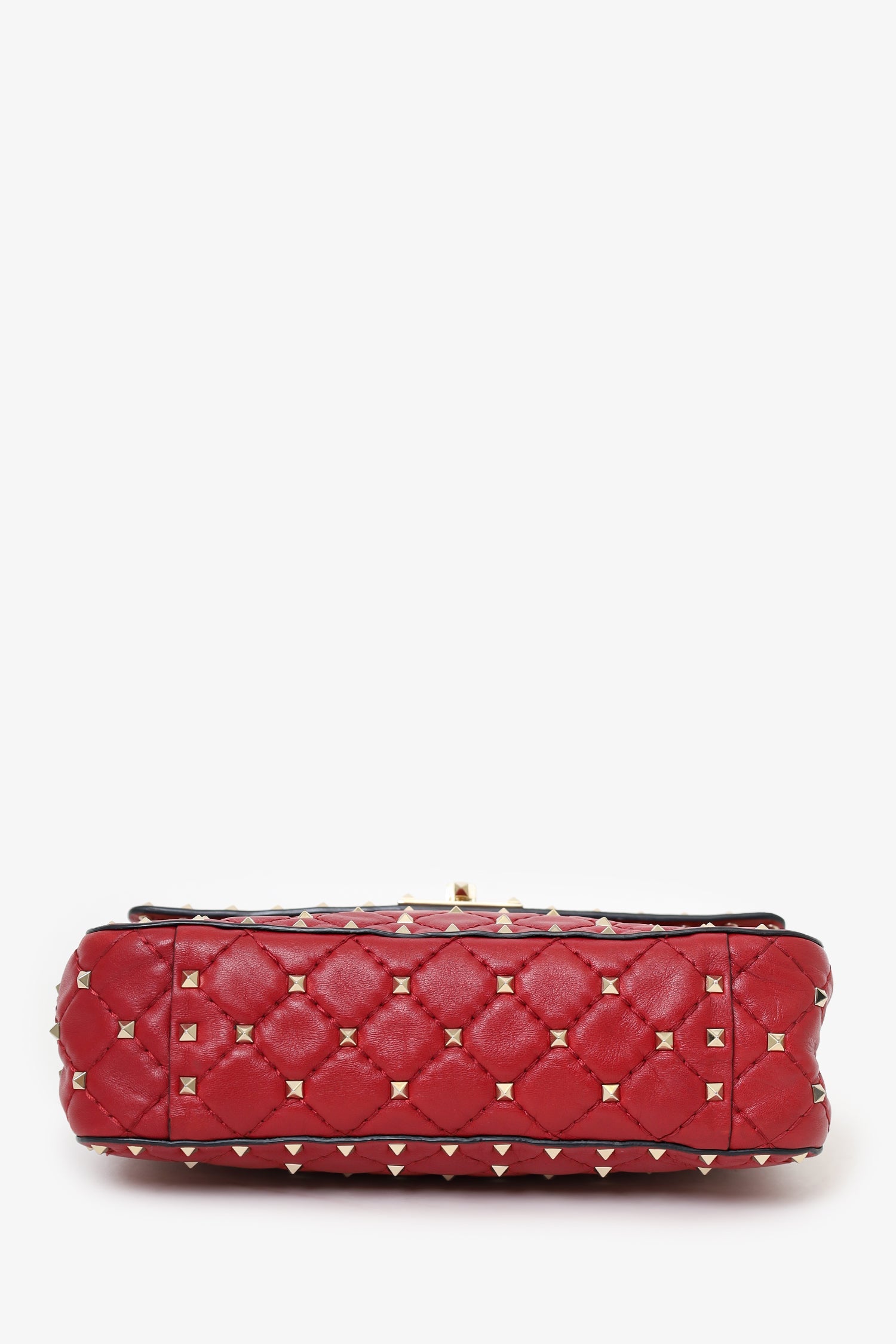 Valentino Red Quilted Rockstud Top Handle Bag With Chain