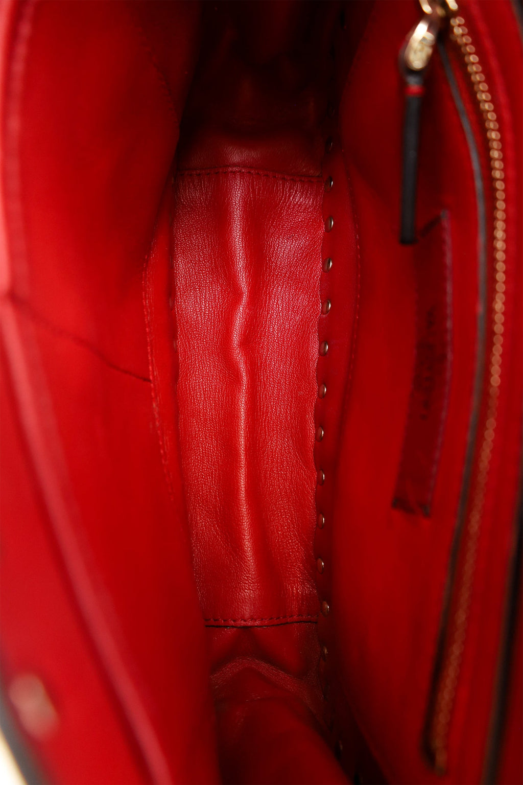 Valentino Red Quilted Rockstud Top Handle Bag With Chain