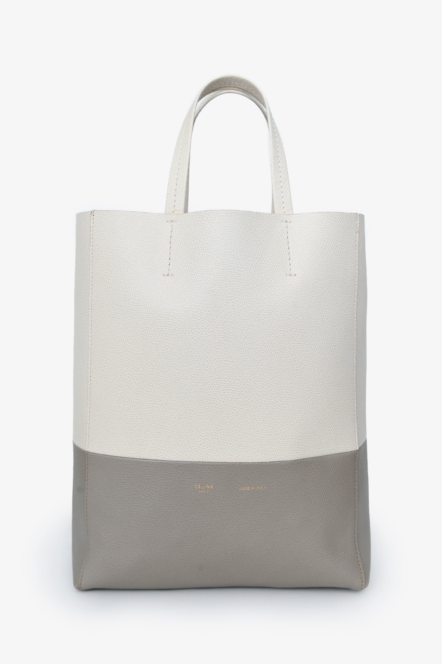 Celine White/Taupe Leather Cabas Bag with Strap