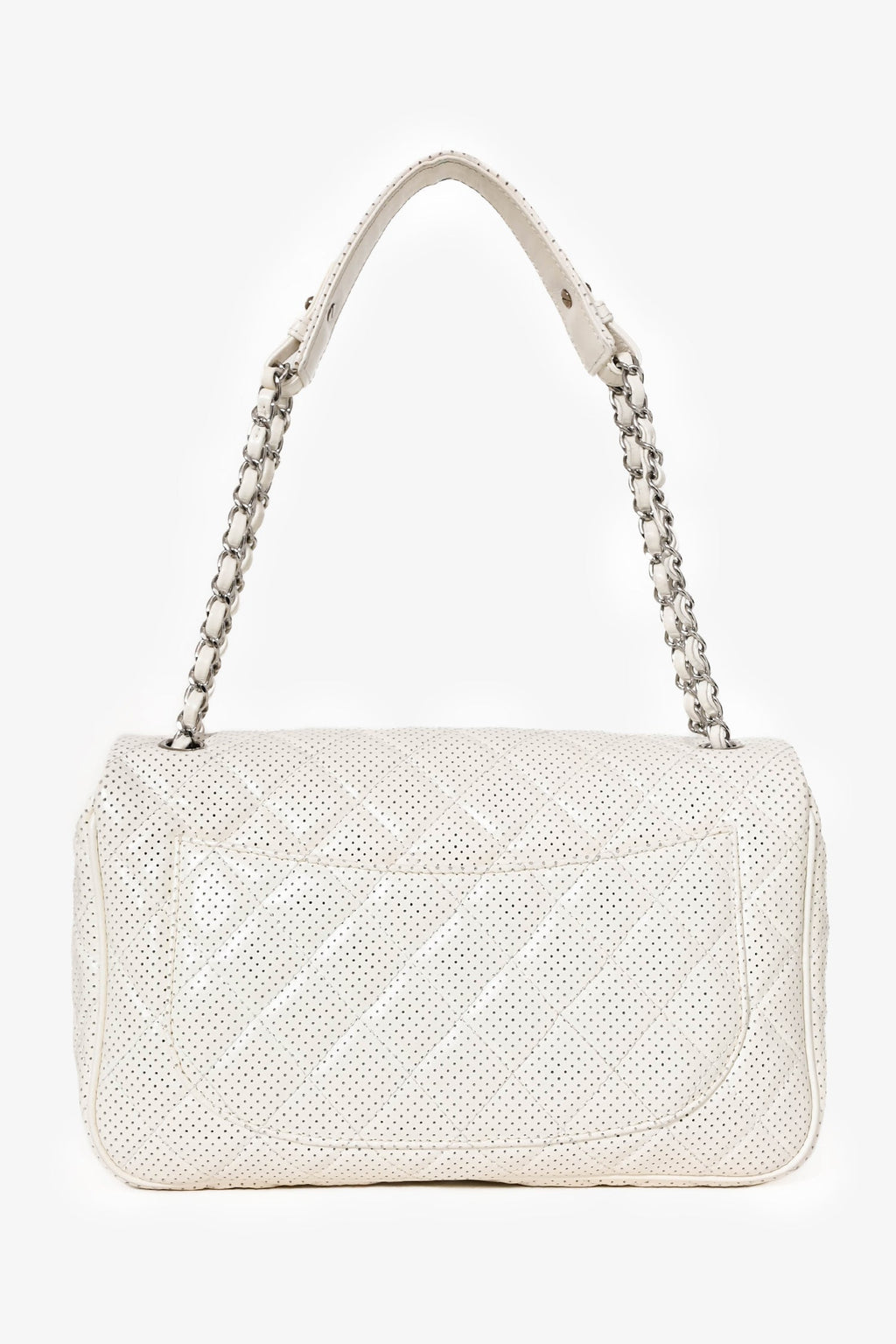 Pre-Loved Chanel™ 2014 White Perforated Leather Jumbo Double Flap Shoulder Bag