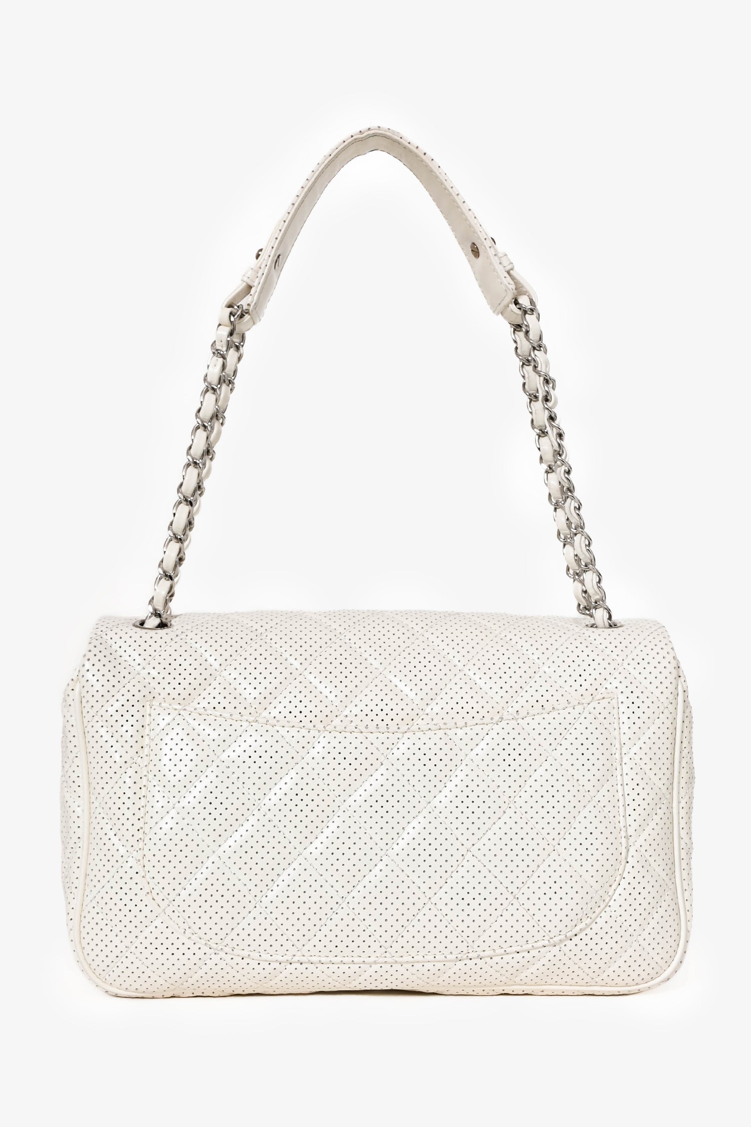Pre-Loved Chanel™ 2014 White Perforated Leather Jumbo Double Flap Shoulder Bag