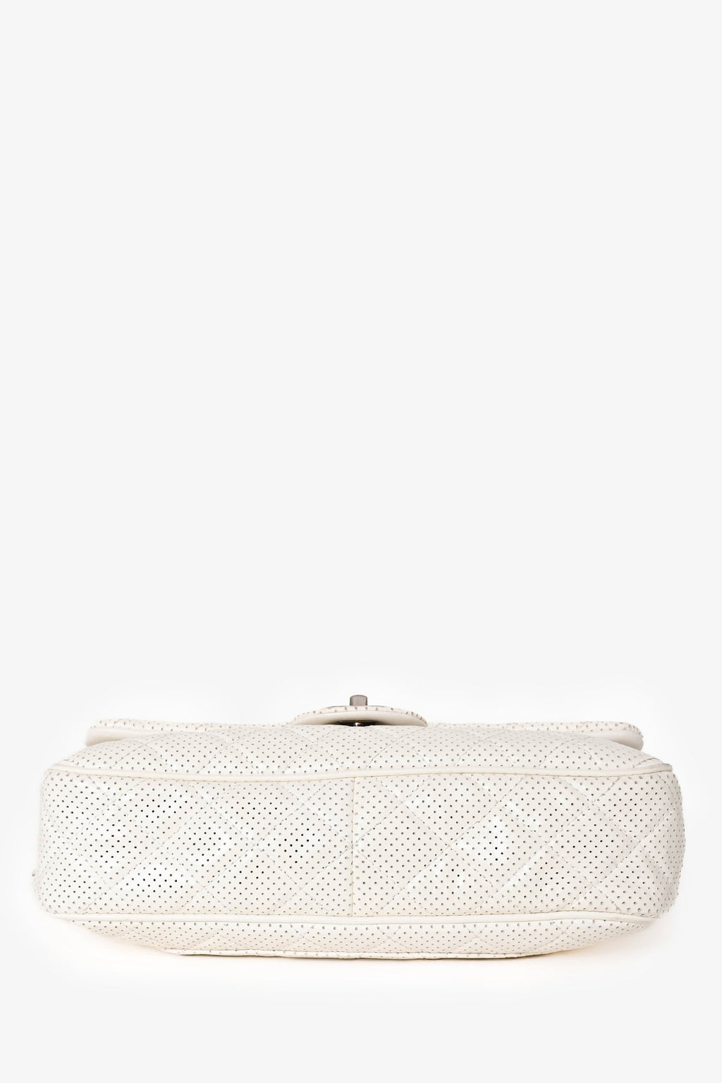 Pre-Loved Chanel™ 2014 White Perforated Leather Jumbo Double Flap Shoulder Bag