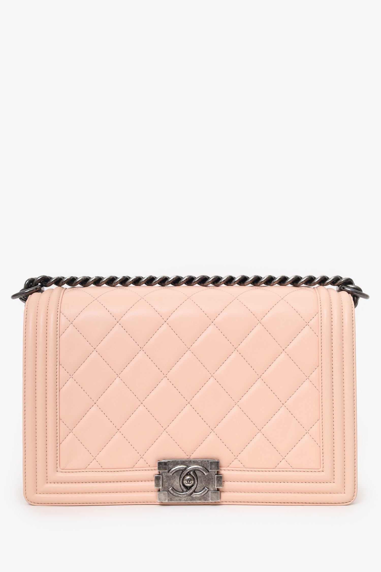 Pre-Loved Chanel™ 2014 Baby Pink Lambskin Leather Large Boy Bag
