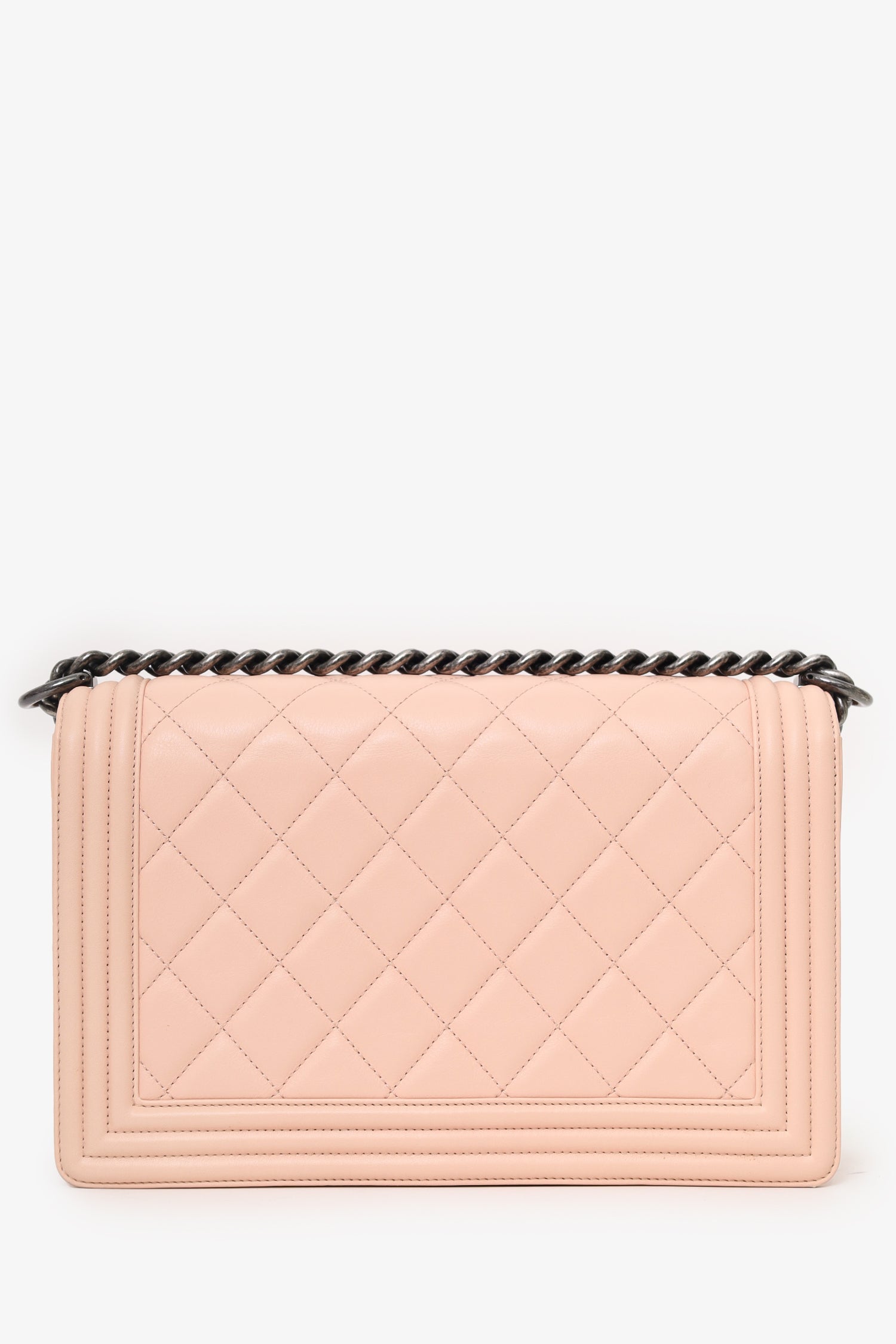 Pre-Loved Chanel™ 2014 Baby Pink Lambskin Leather Large Boy Bag