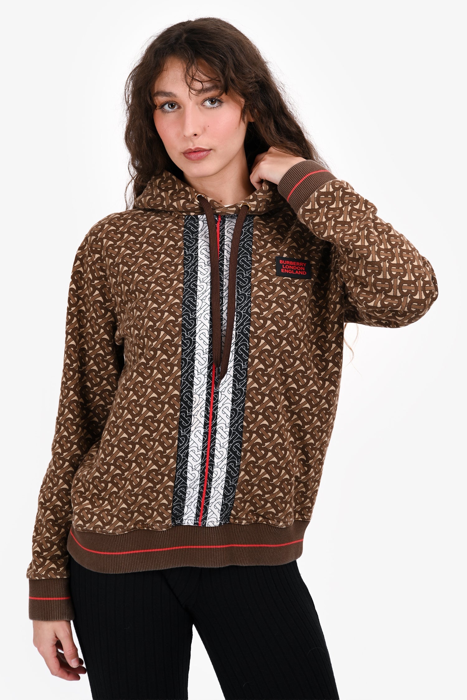 Burberry Brown 'TB' Printed Hoodie Size S