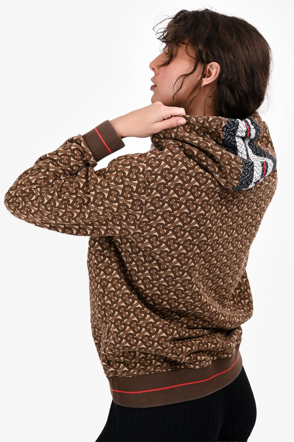 Burberry Brown 'TB' Printed Hoodie Size S