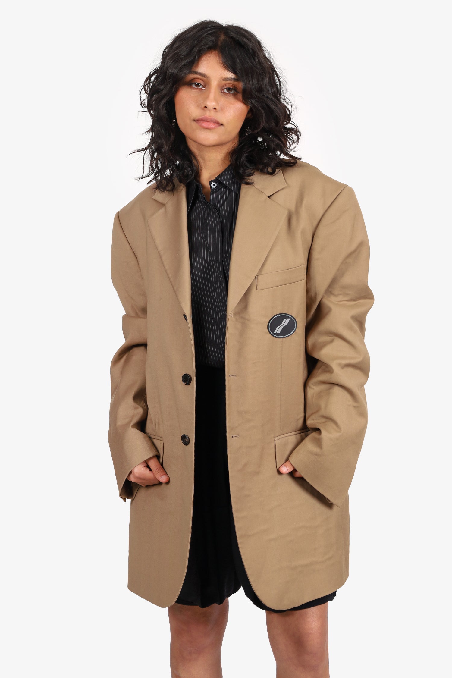 We11Done Khaki Logo Patch Single Breasted Blazer Size OS