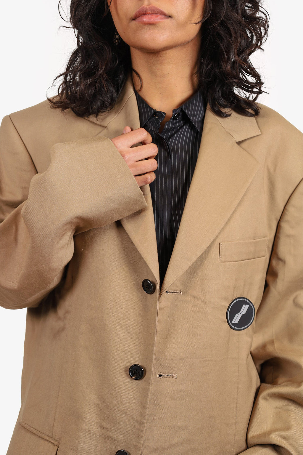 We11Done Khaki Logo Patch Single Breasted Blazer Size OS