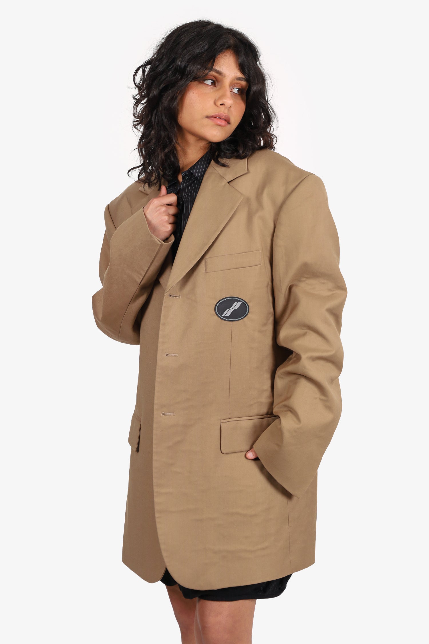 We11Done Khaki Logo Patch Single Breasted Blazer Size OS
