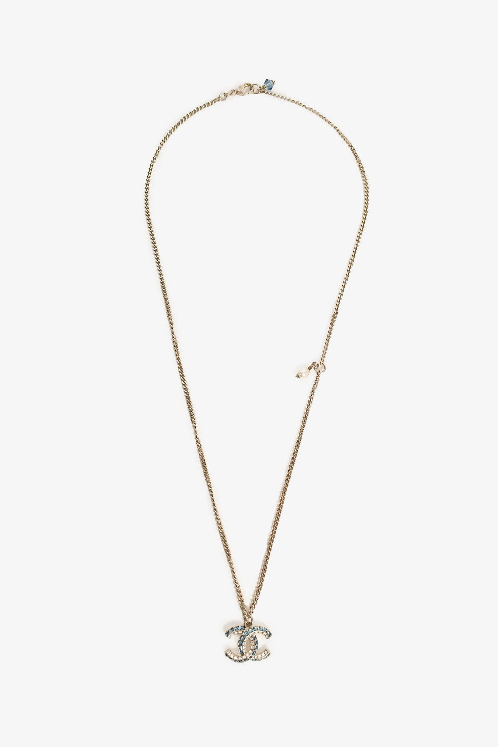 Pre-Loved Chanel™ 2019 Silver Toned Blue Crystal CC Long Necklace