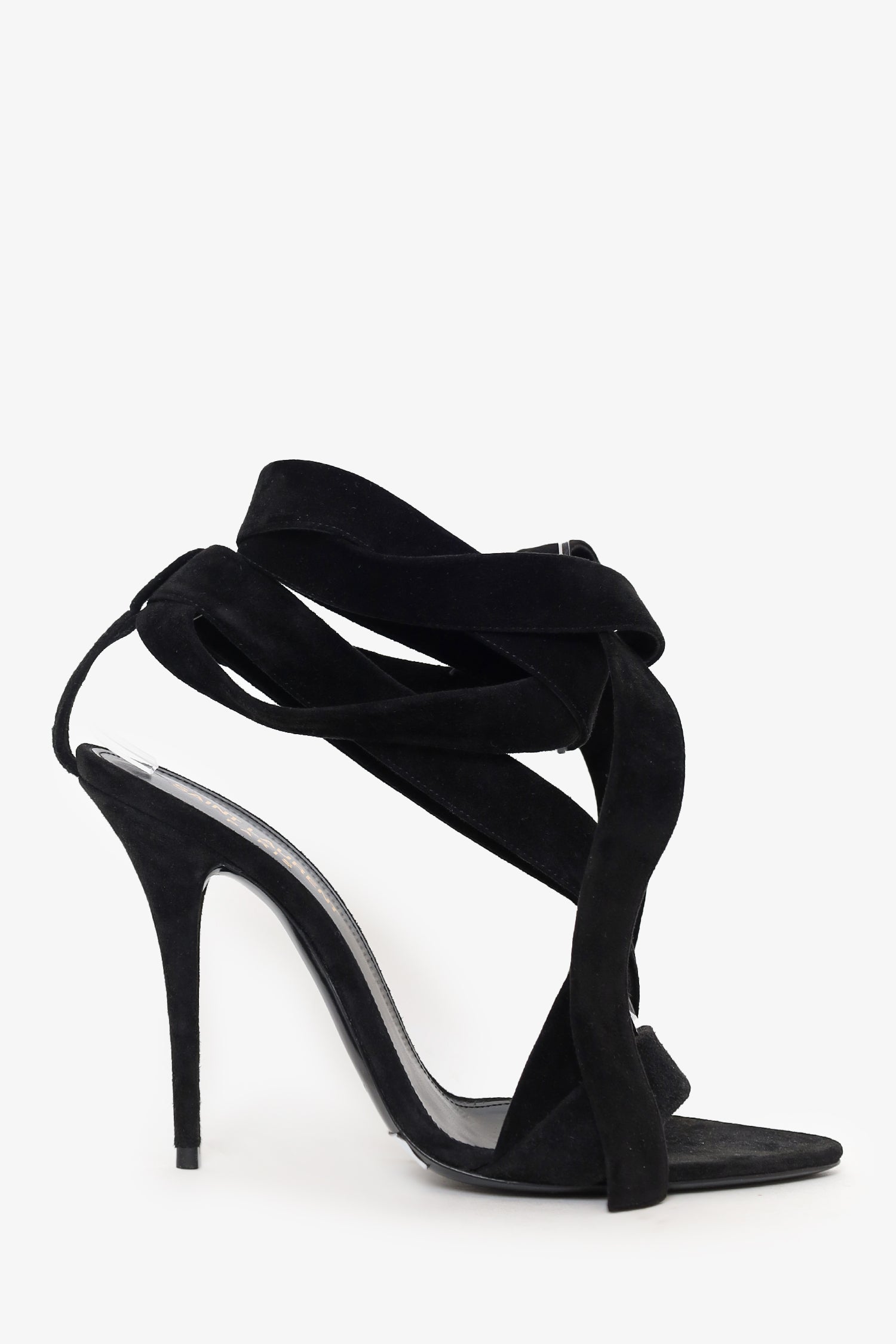 Saint Laurent Black Suede Deva 105 Strappy Heels Size 36.5