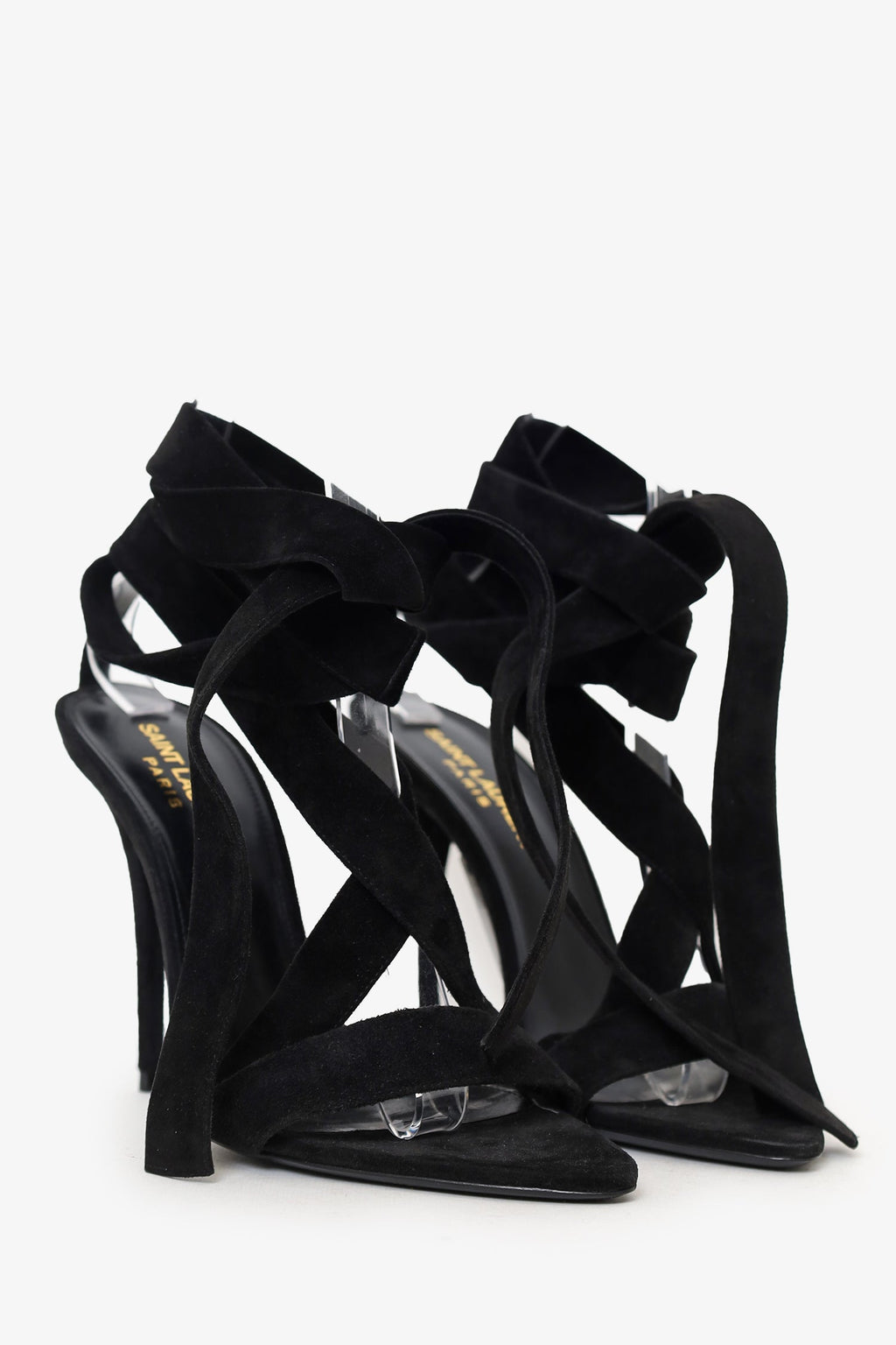 Saint Laurent Black Suede Deva 105 Strappy Heels Size 36.5