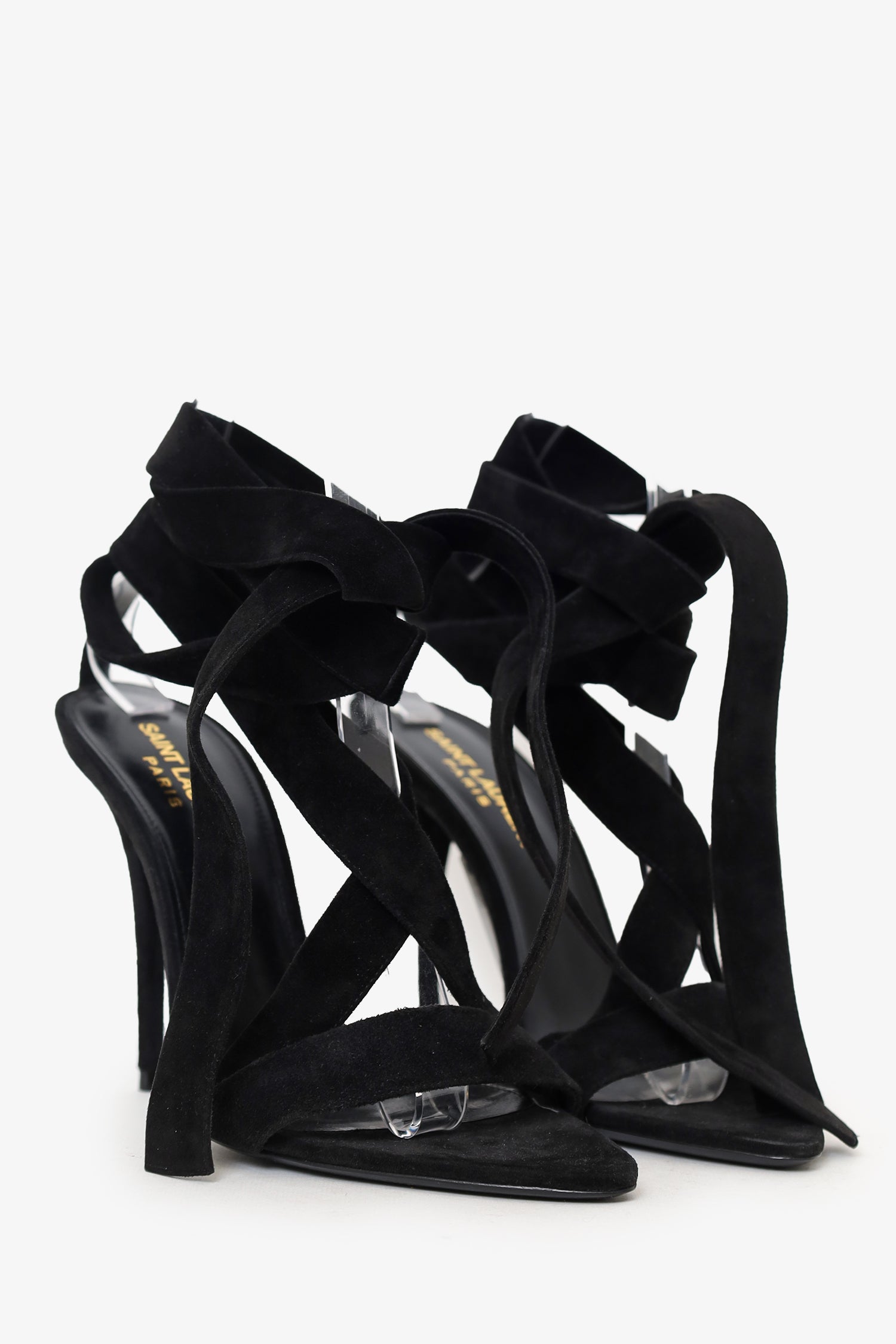 Saint Laurent Black Suede Deva 105 Strappy Heels Size 36.5