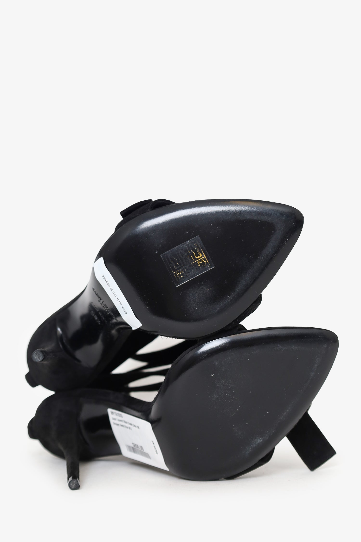 Saint Laurent Black Suede Deva 105 Strappy Heels Size 36.5