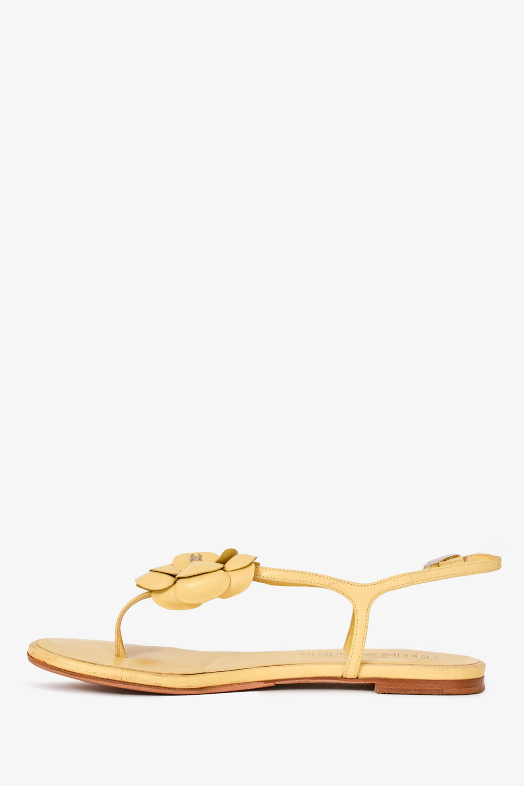 Pre-Loved Chanel™ Yellow Leather Camellia Flower Sandals Size 38.5