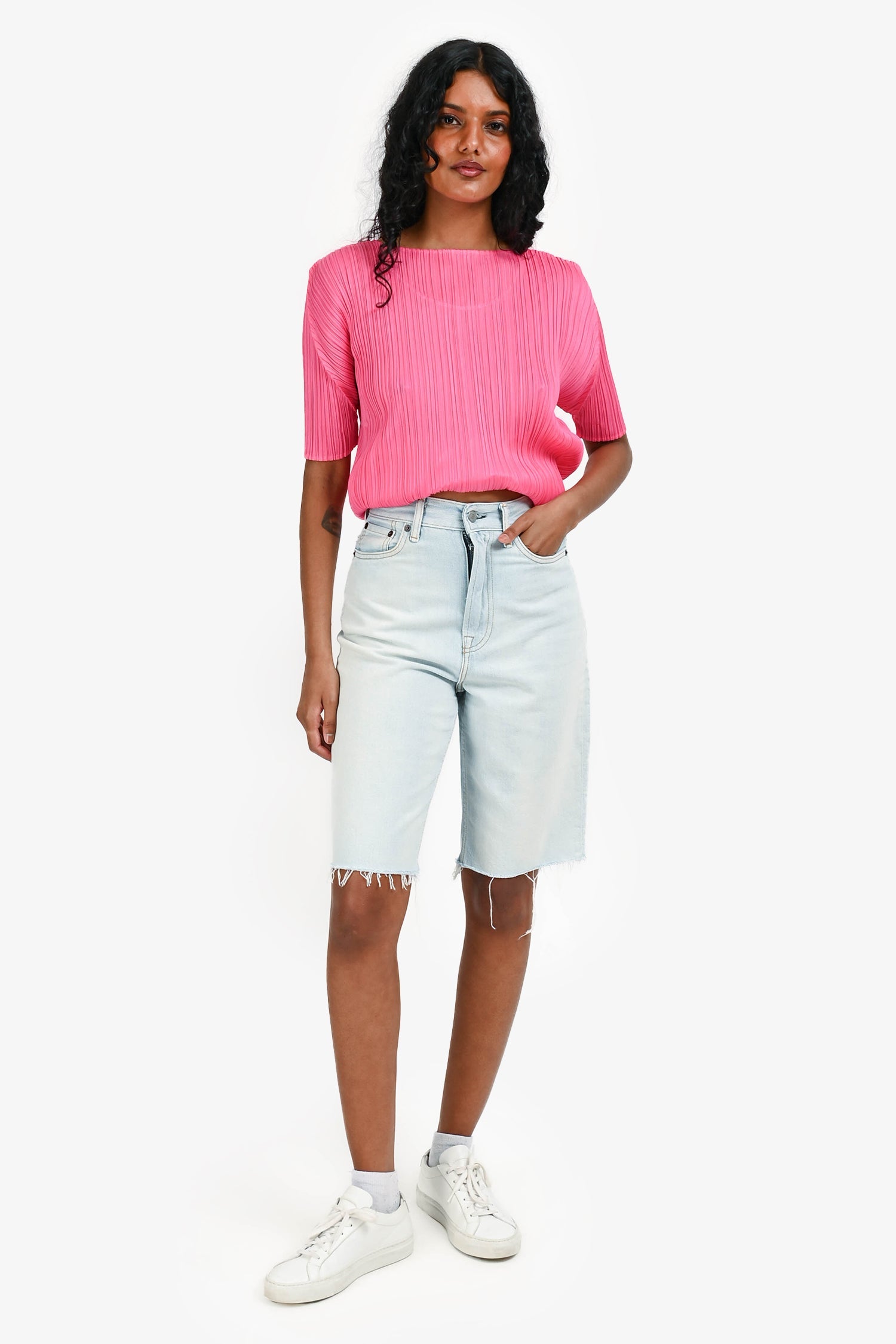 Acne Studios Light Blue Raw Hem Cut Off Bermuda Shorts Size 27