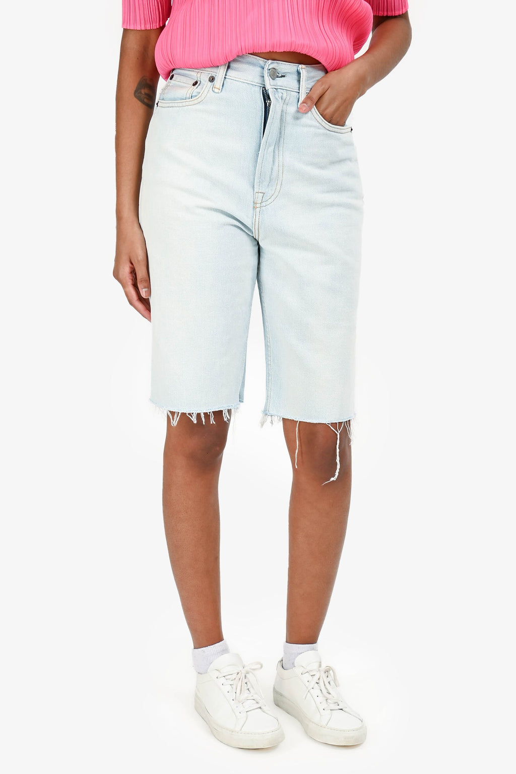 Acne Studios Light Blue Raw Hem Cut Off Bermuda Shorts Size 27