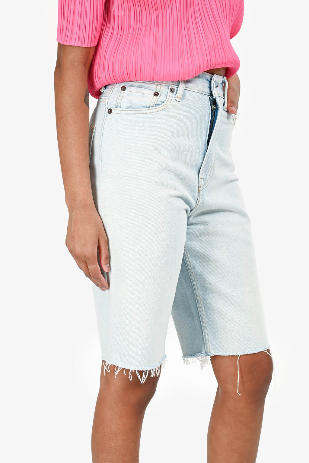 Acne Studios Light Blue Raw Hem Cut Off Bermuda Shorts Size 27