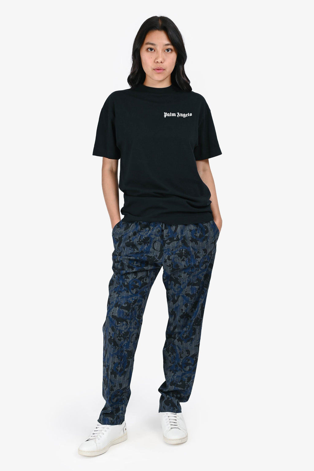 Versace Navy/Grey Printed Drawstring Joggers Size 48 Mens