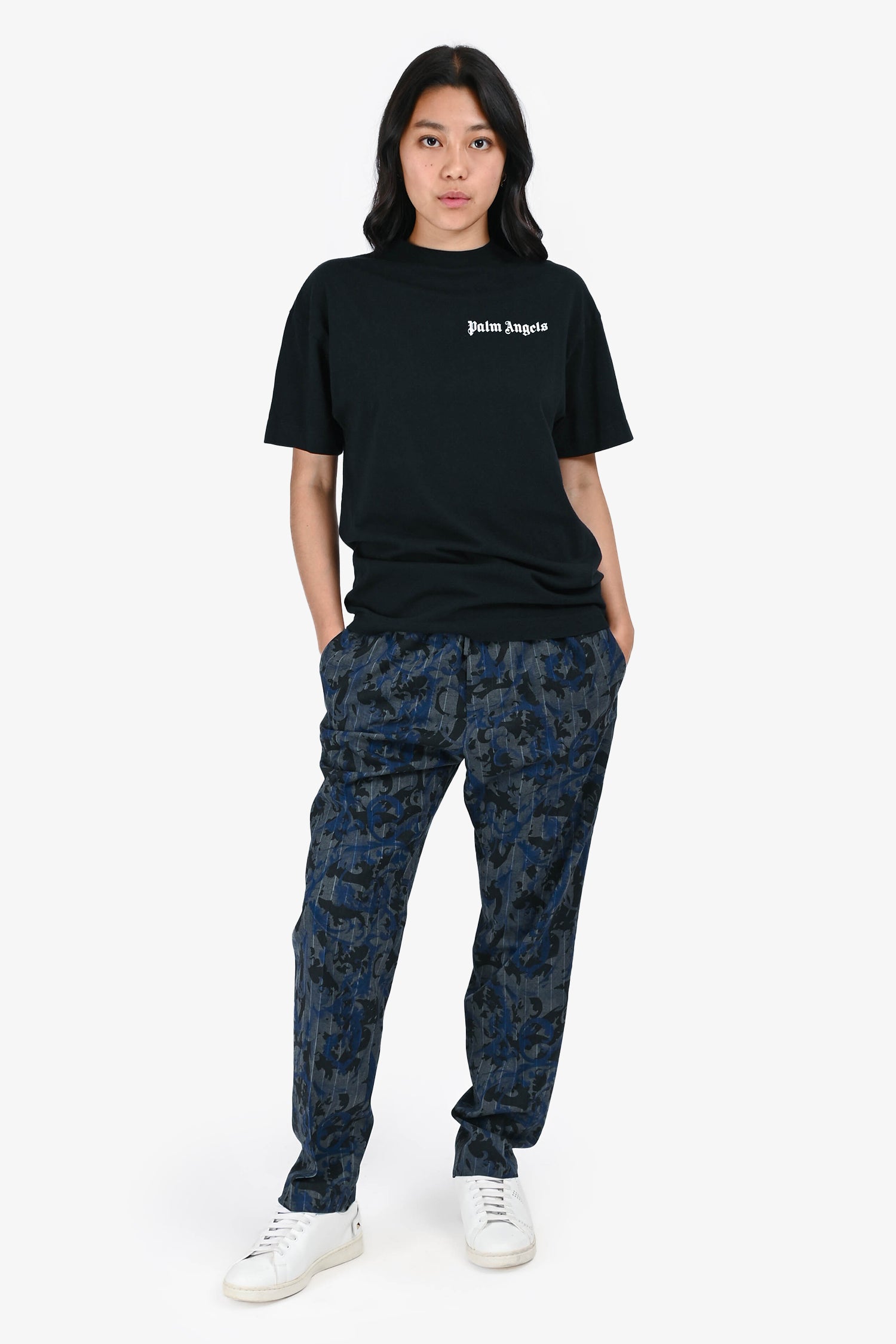 Versace Navy/Grey Printed Drawstring Joggers Size 48 Mens