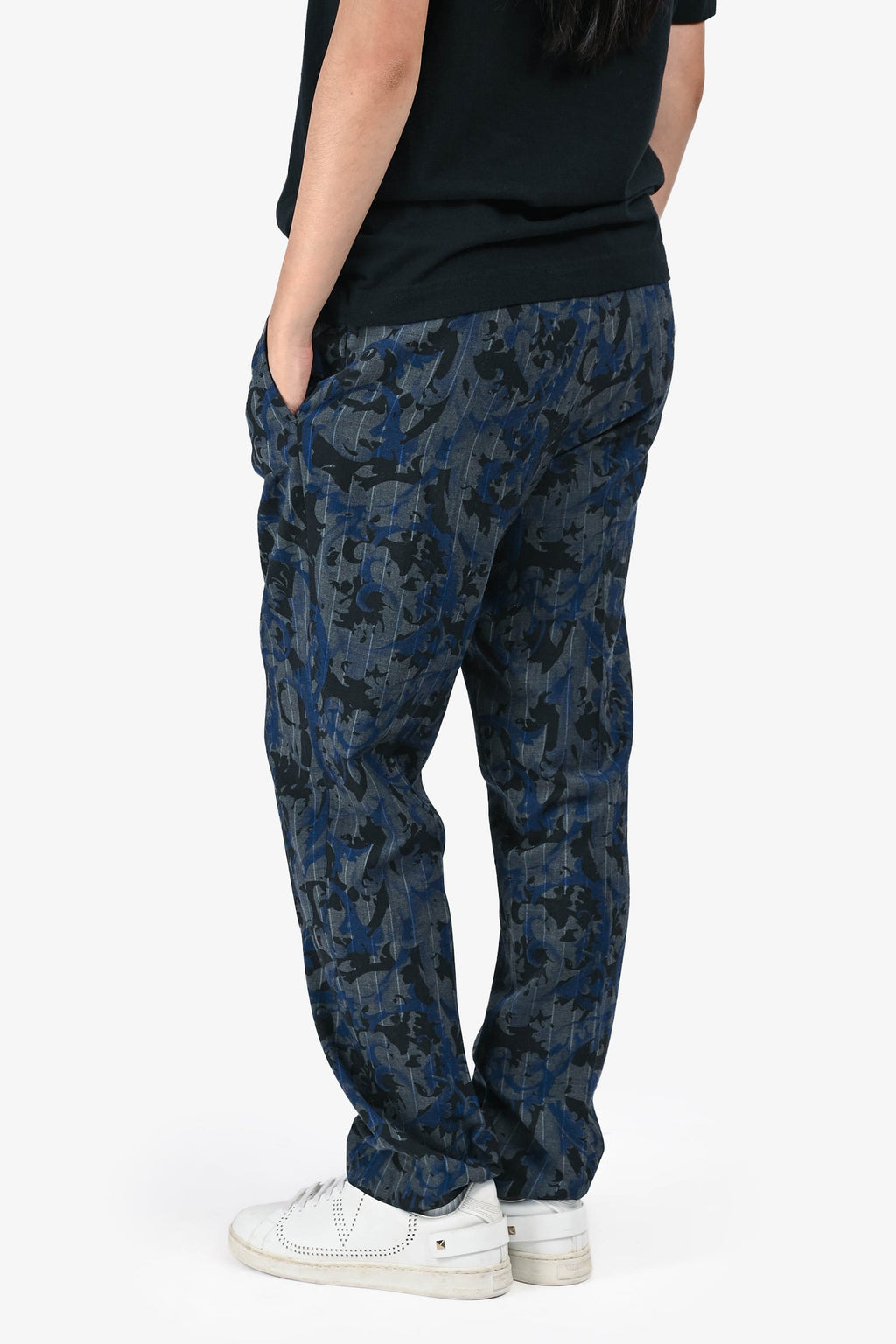 Versace Navy/Grey Printed Drawstring Joggers Size 48 Mens