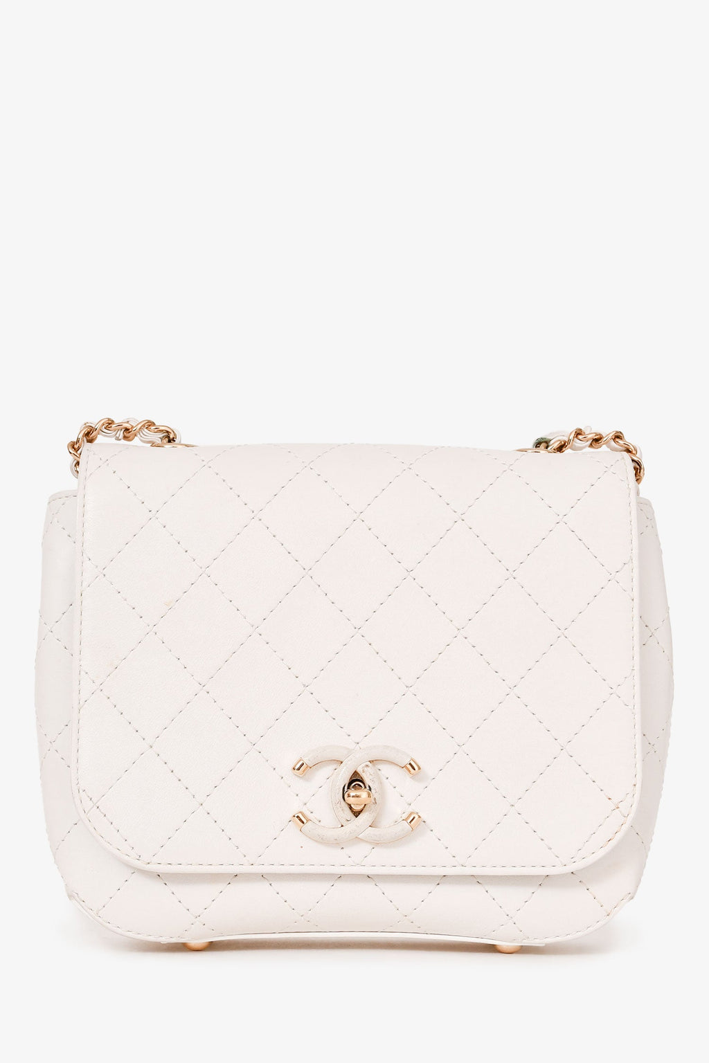 Pre-Loved Chanel™ 2018/19 White Leather Small Covered CC Flap Bag
