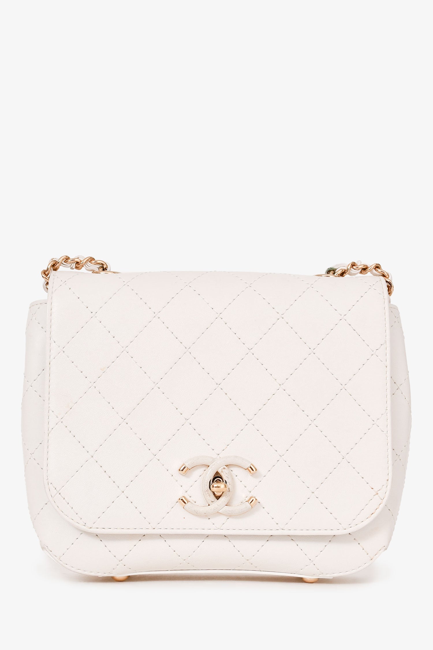 Pre-Loved Chanel™ 2018/19 White Leather Small Covered CC Flap Bag