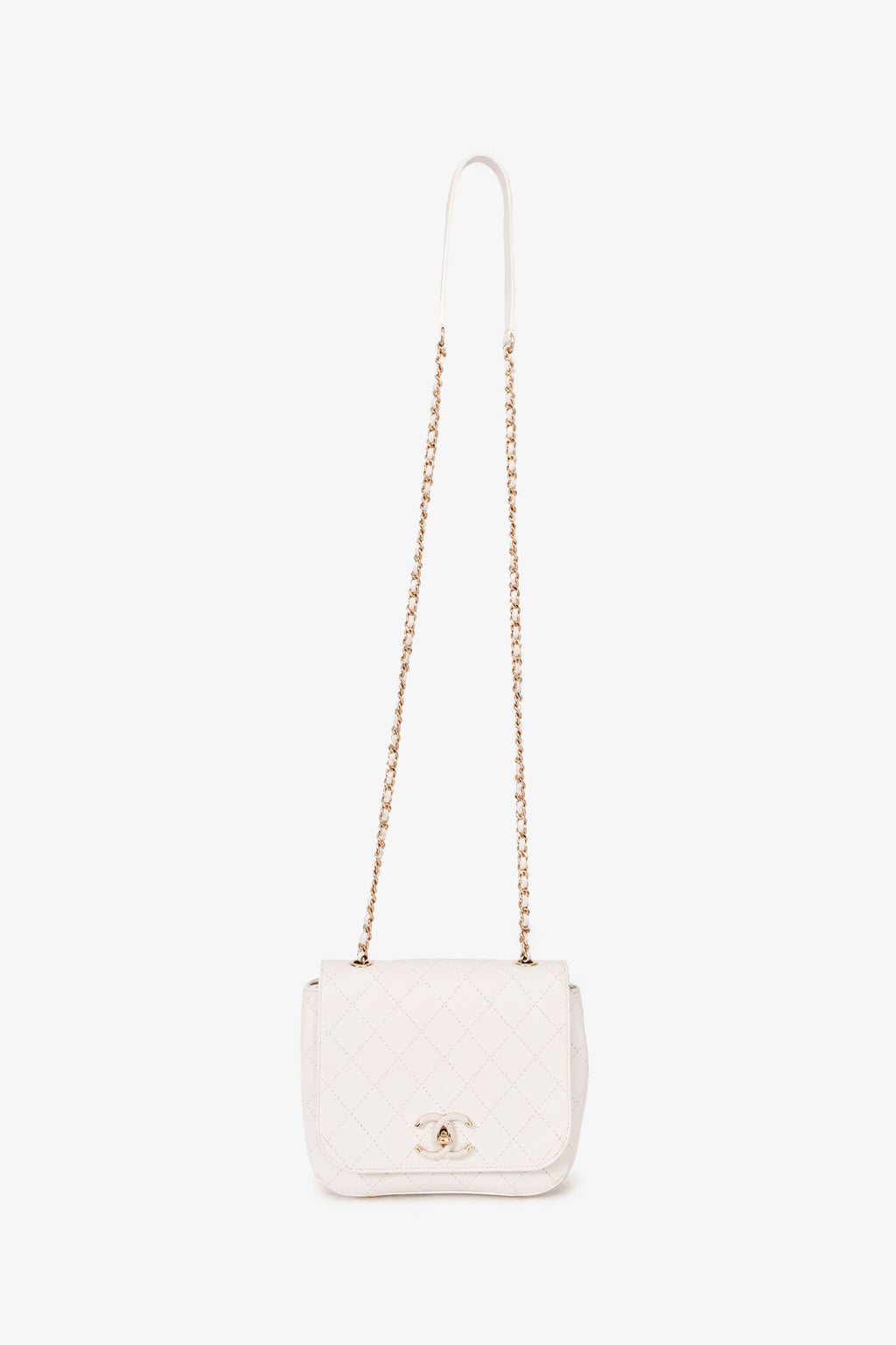 Pre-Loved Chanel™ 2018/19 White Leather Small Covered CC Flap Bag